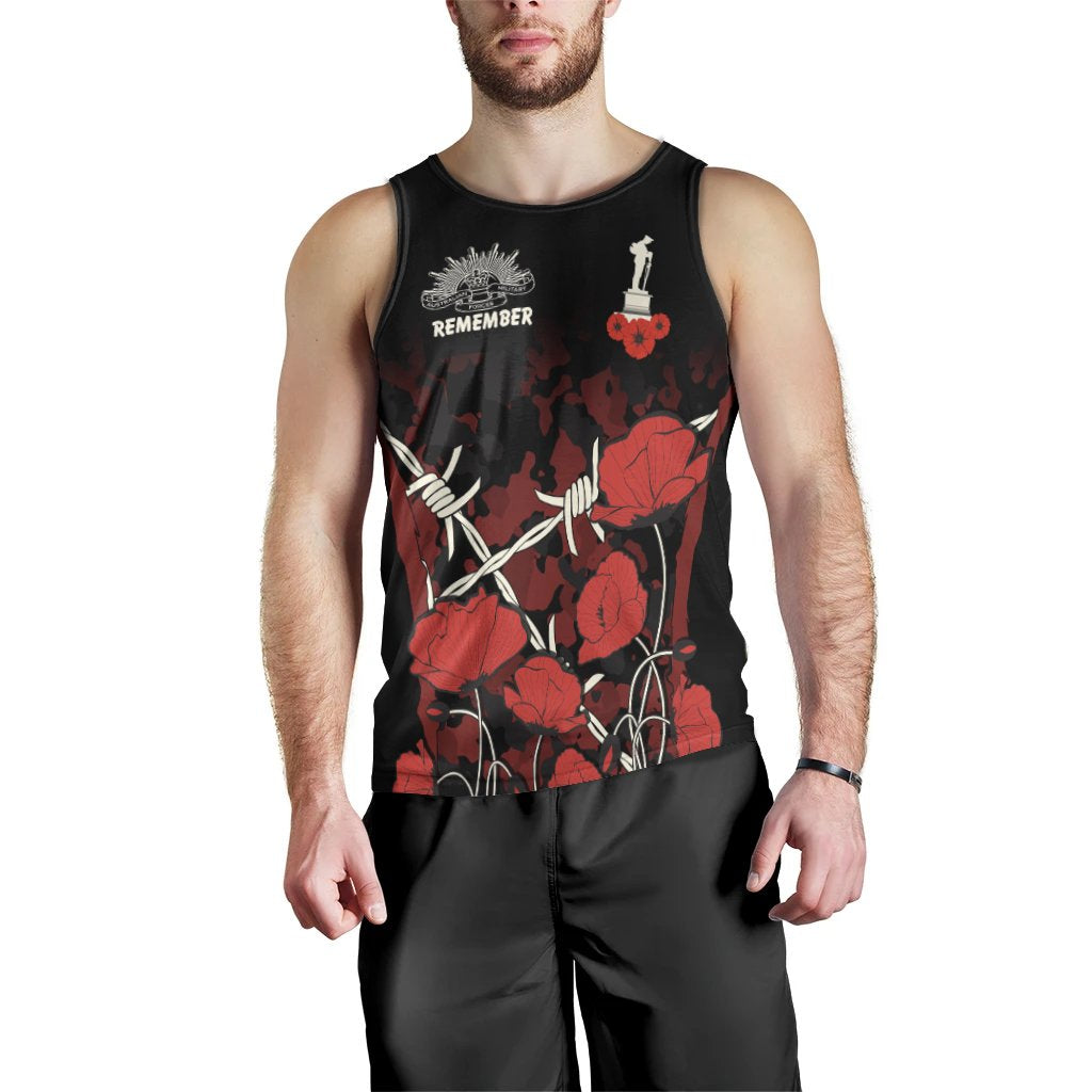 ANZAC Men's Tank Top - ANZAC with Remembrance Poppy Flower Ver2 - Vibe Hoodie Shop