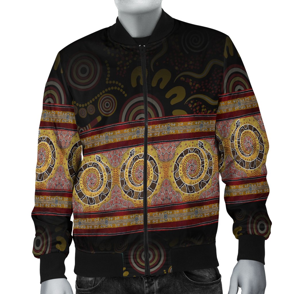 Aboriginal Men Bomber Jacket - Snake Dot Panting Art - Vibe Hoodie Shop