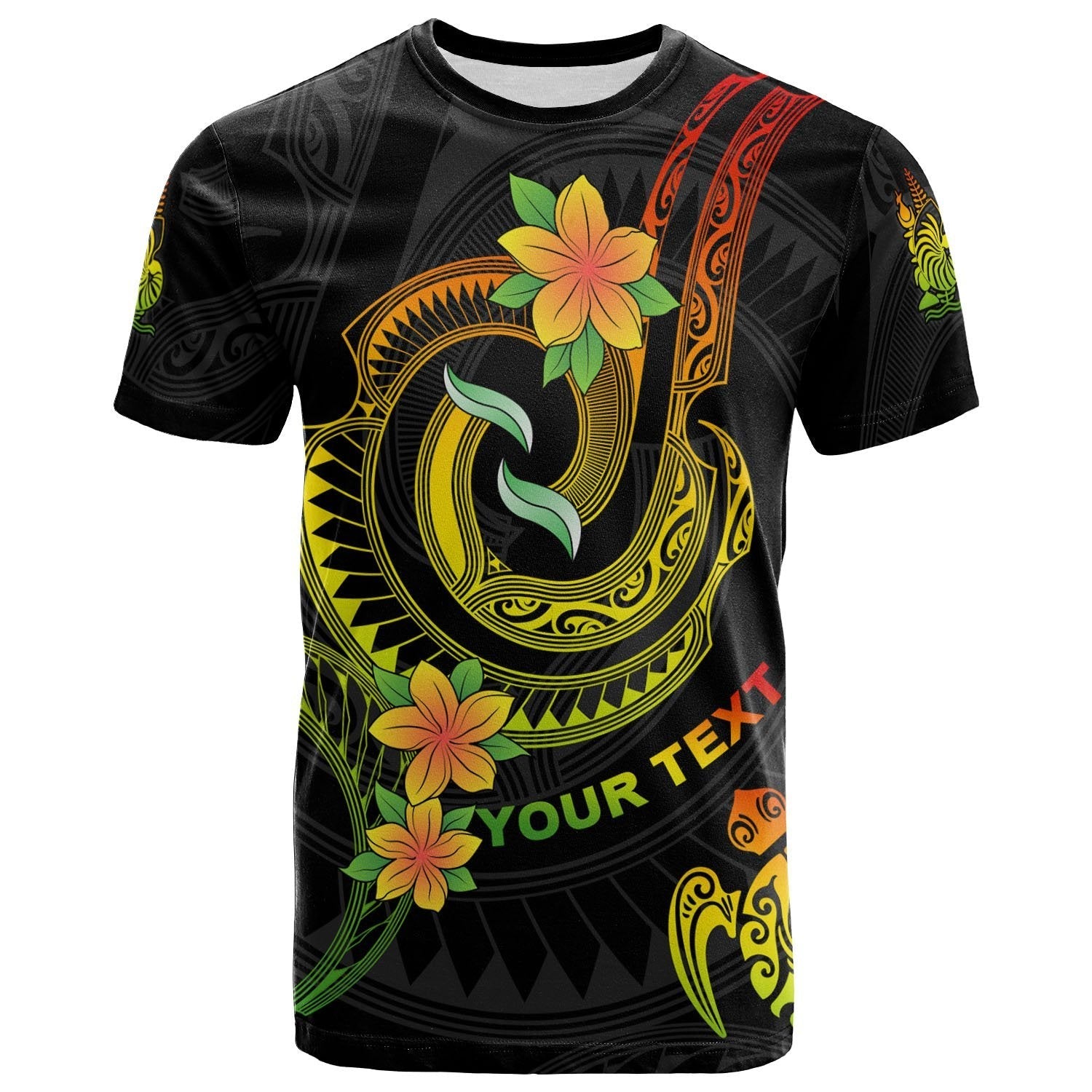 New Caledonia Custom Personalised T - Shirt - Reggae Plumeria Flowers with Spiral Patterns - Vibe Hoodie Shop