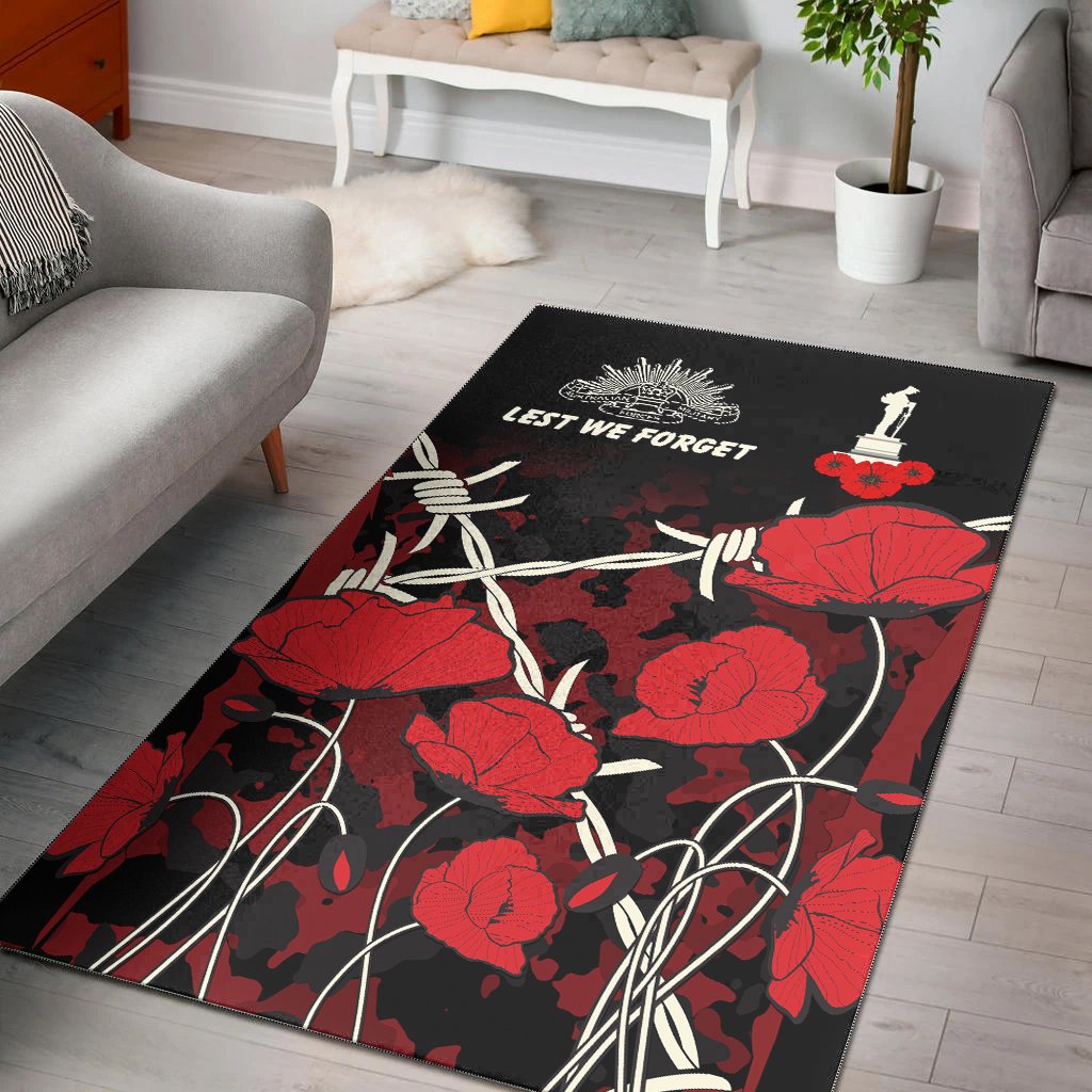 ANZAC Area Rug - ANZAC with Remembrance Poppy Flower Ver2 - Vibe Hoodie Shop