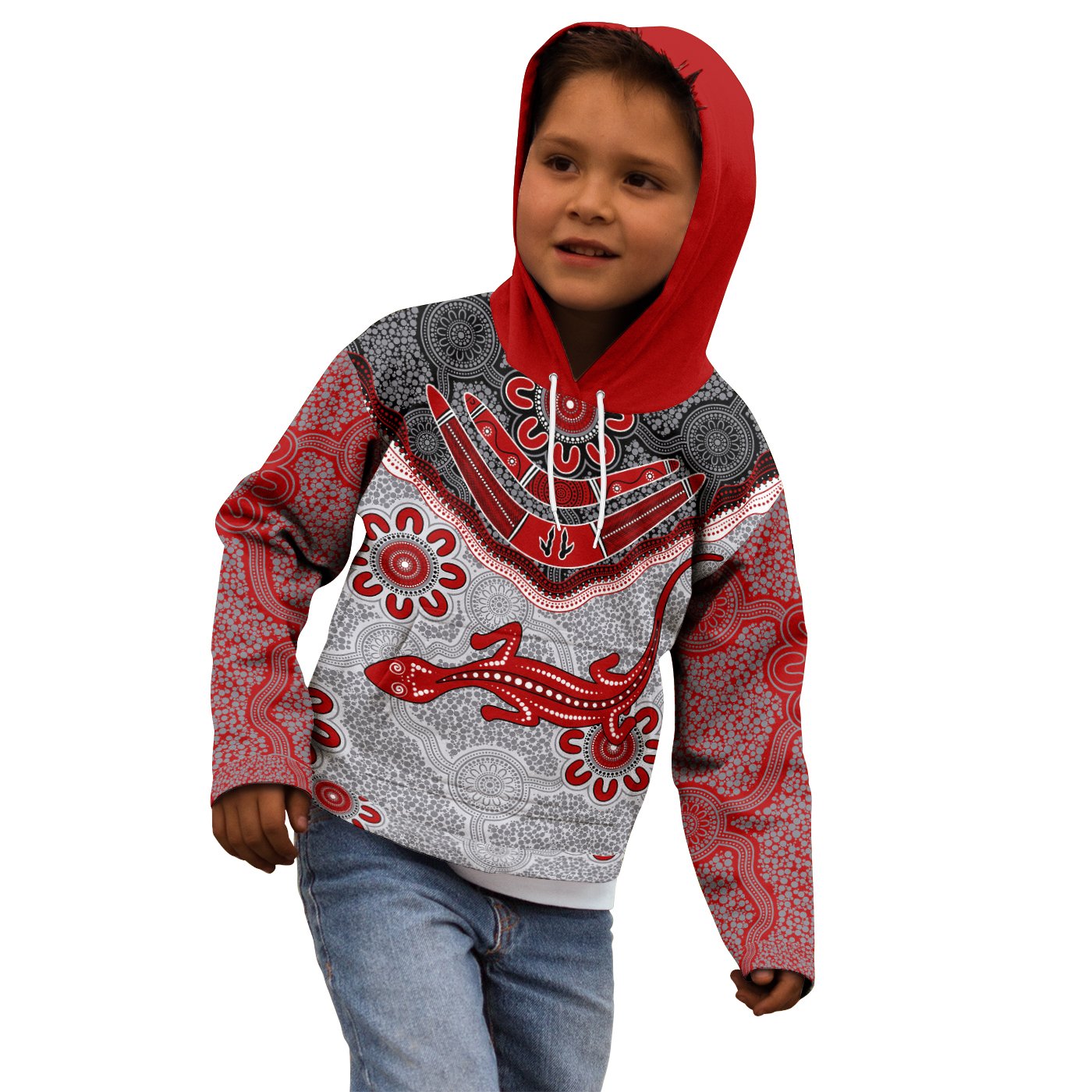 Aboriginal Hoodie - Indigenous Boomerang and Lizard Art - Vibe Hoodie Shop