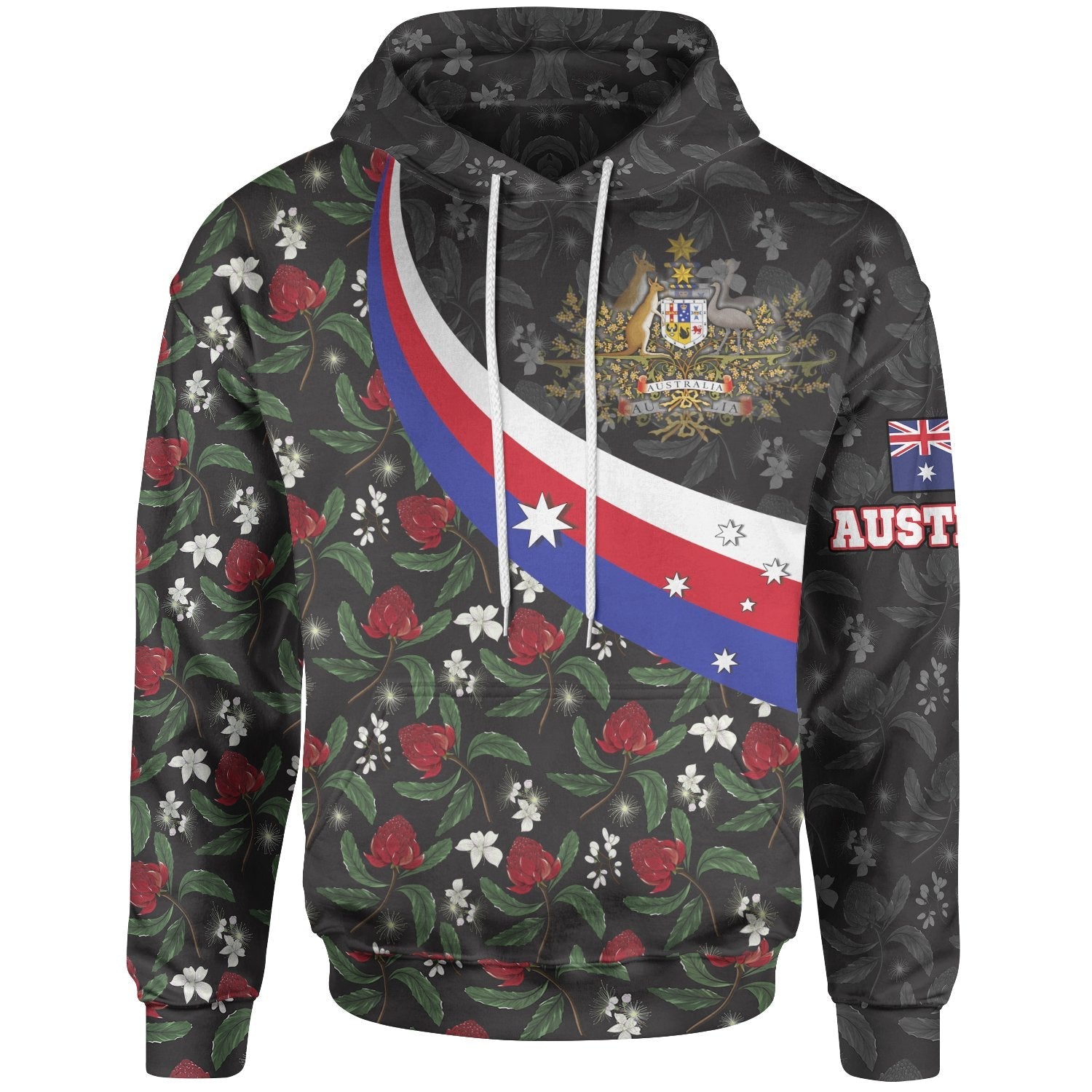 Hoodie, Australia Coat Of Arms with Waratah Patterns - Vibe Hoodie Shop