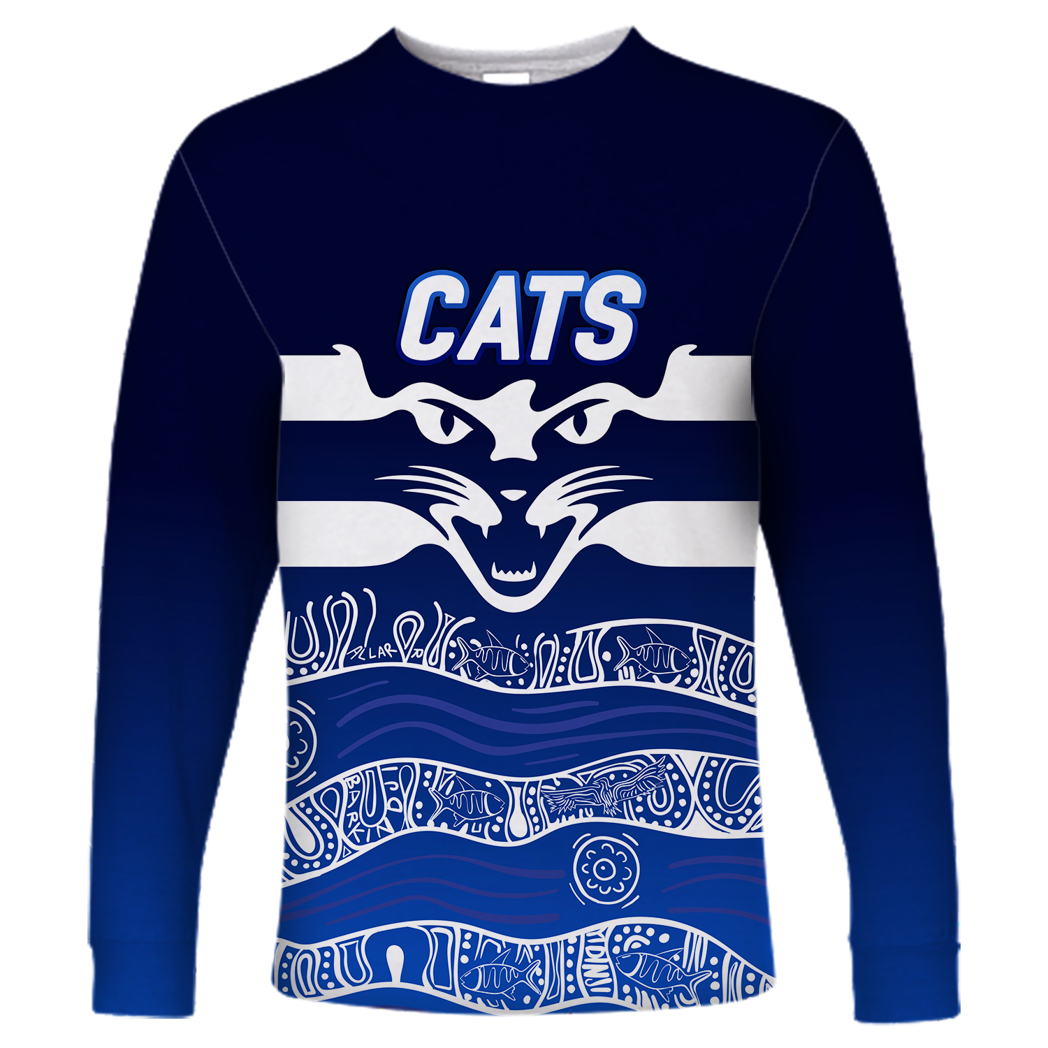 (Custom Personalised) Cats Aboriginal Art Football Geelong Long Sleeve Shirt - - Vibe Hoodie Shop