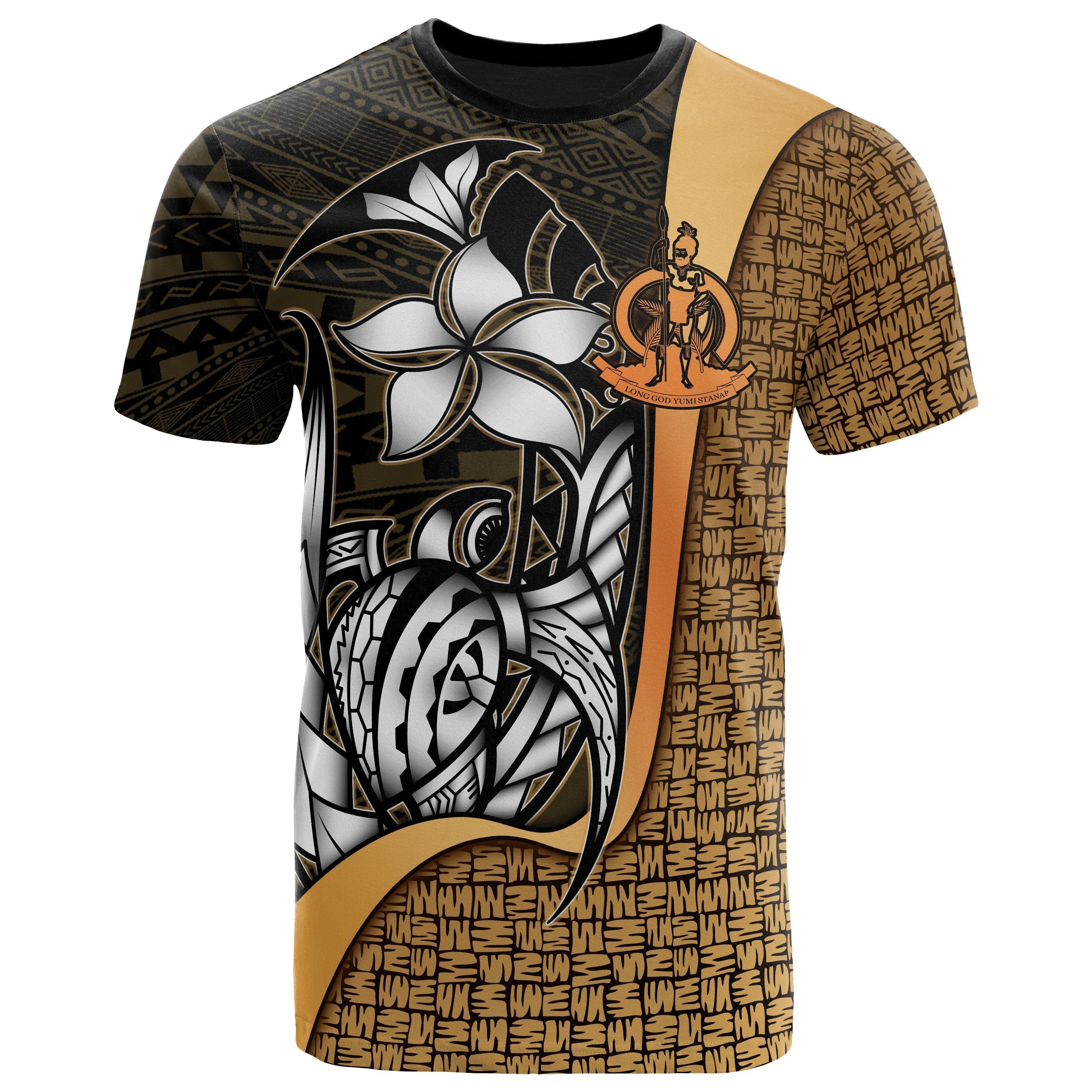 Vanuatu T shirt Coat Of Arm Gold - Turtle With Hook - Vibe Hoodie Shop