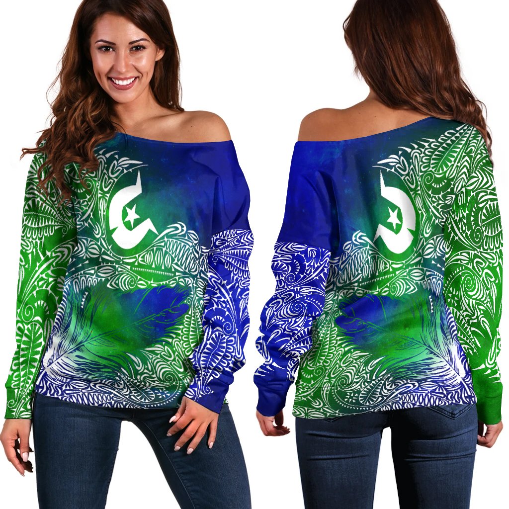 Torres Strait Islanders Women's Off Shoulder Sweater - Feather Torres Aether BN15T - Vibe Hoodie Shop