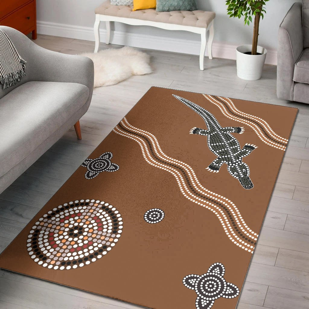 Aboriginal Area Rug - DREAMTIME CROCODILE Aboriginal Style - Vibe Hoodie Shop