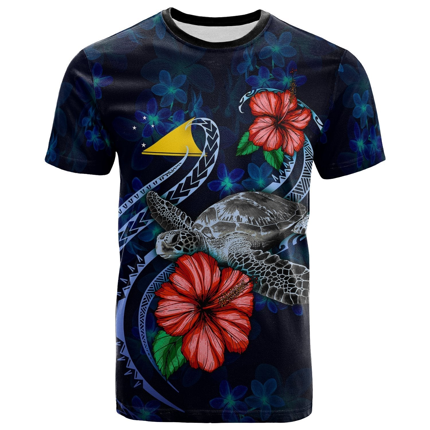 Tokelau Polynesian T shirt - Blue Turtle Hibiscus - Vibe Hoodie Shop
