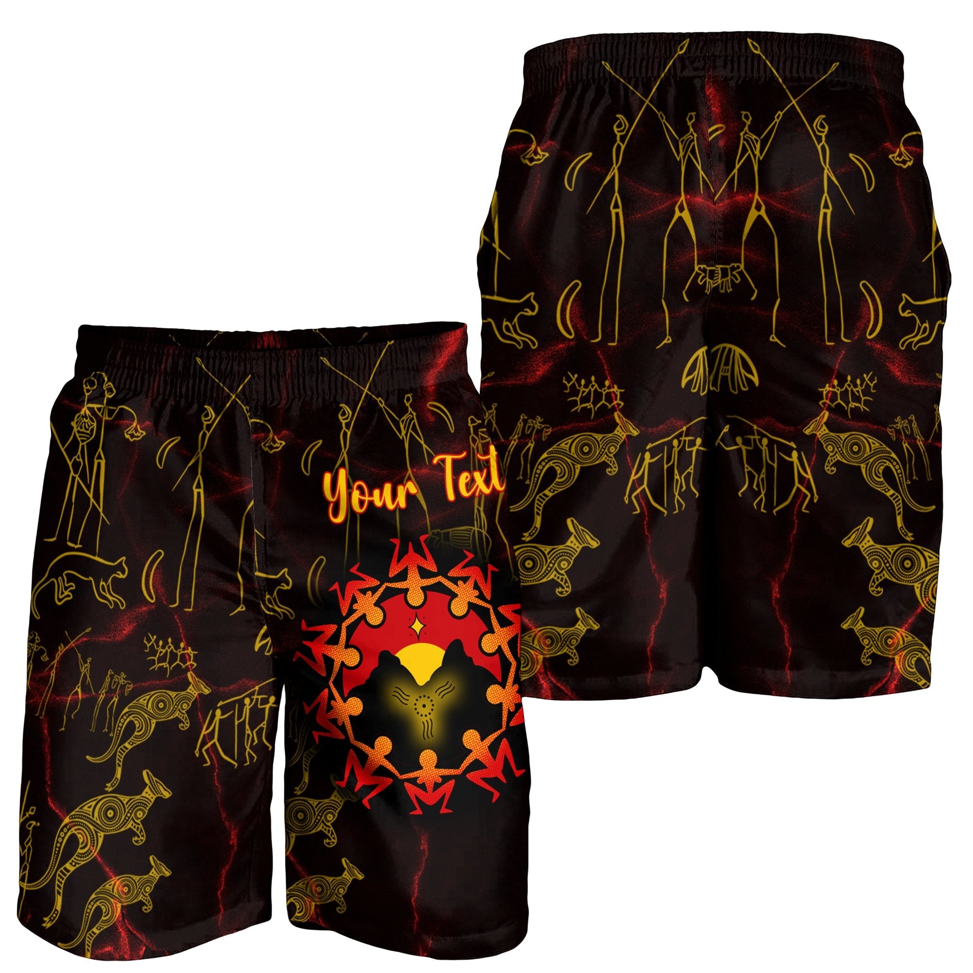 Custom Aboriginal Men's Shorts - Australia Map and Indigenous Flag - Vibe Hoodie Shop