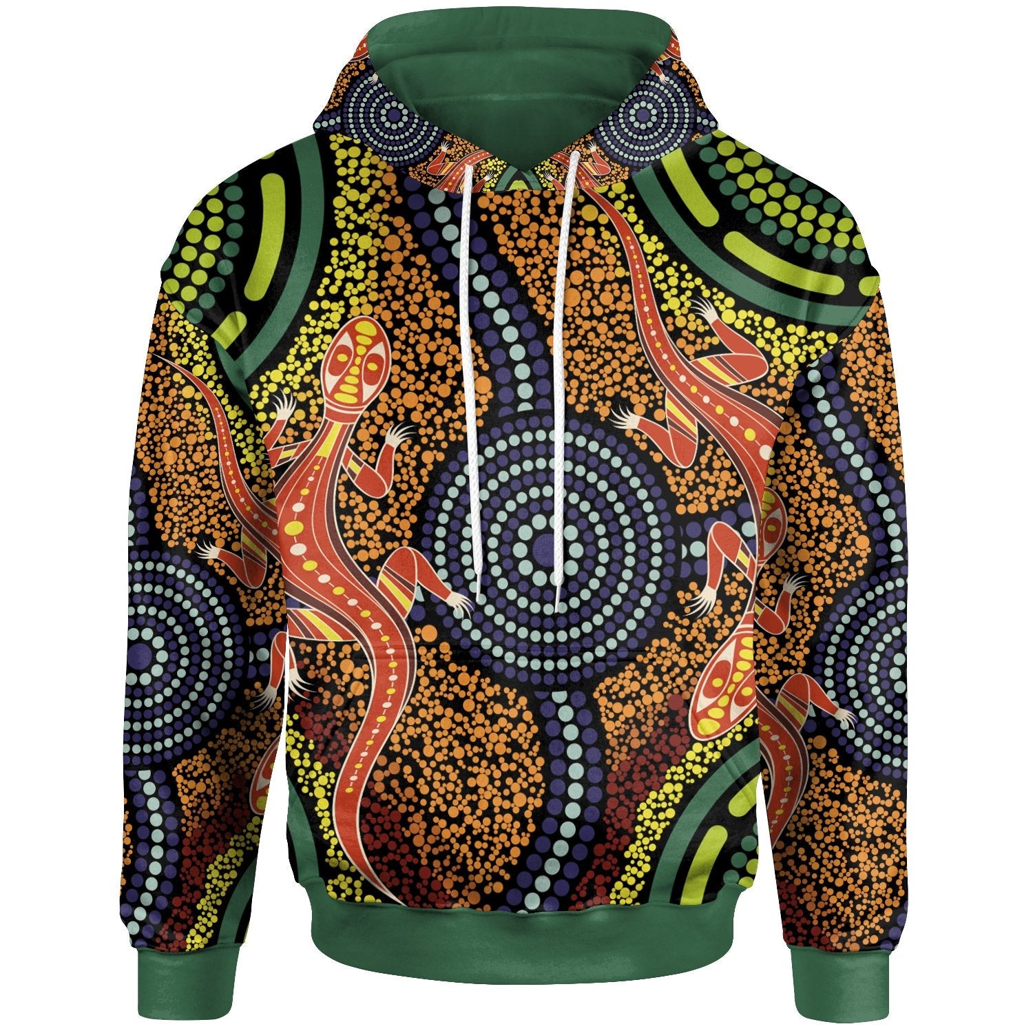 Aboriginal Hoodie - Aboriginal Two Lizards Dot Painting Circle - Vibe Hoodie Shop