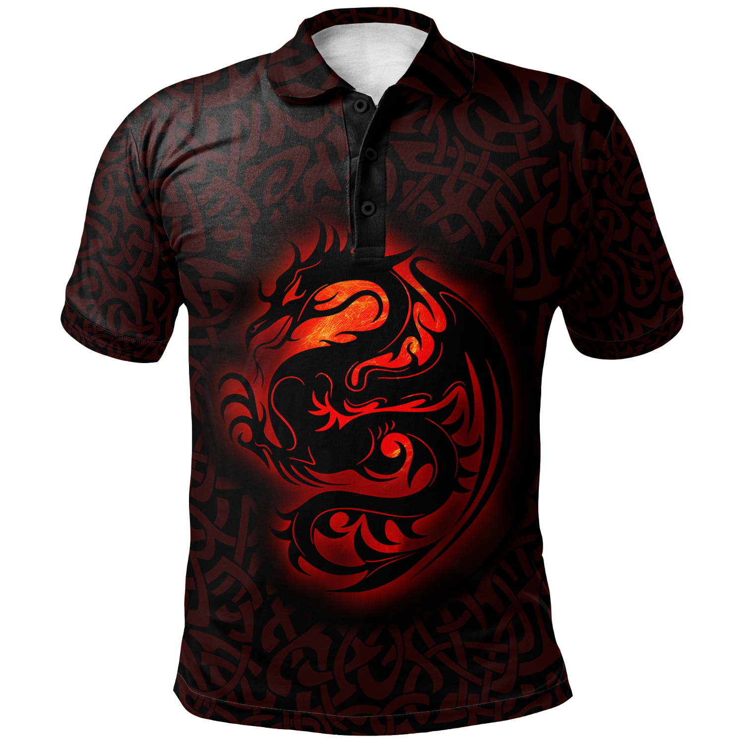 Wales Celtic Polo Shirts - Fury Celtic Dragon With Knot - Vibe Hoodie Shop