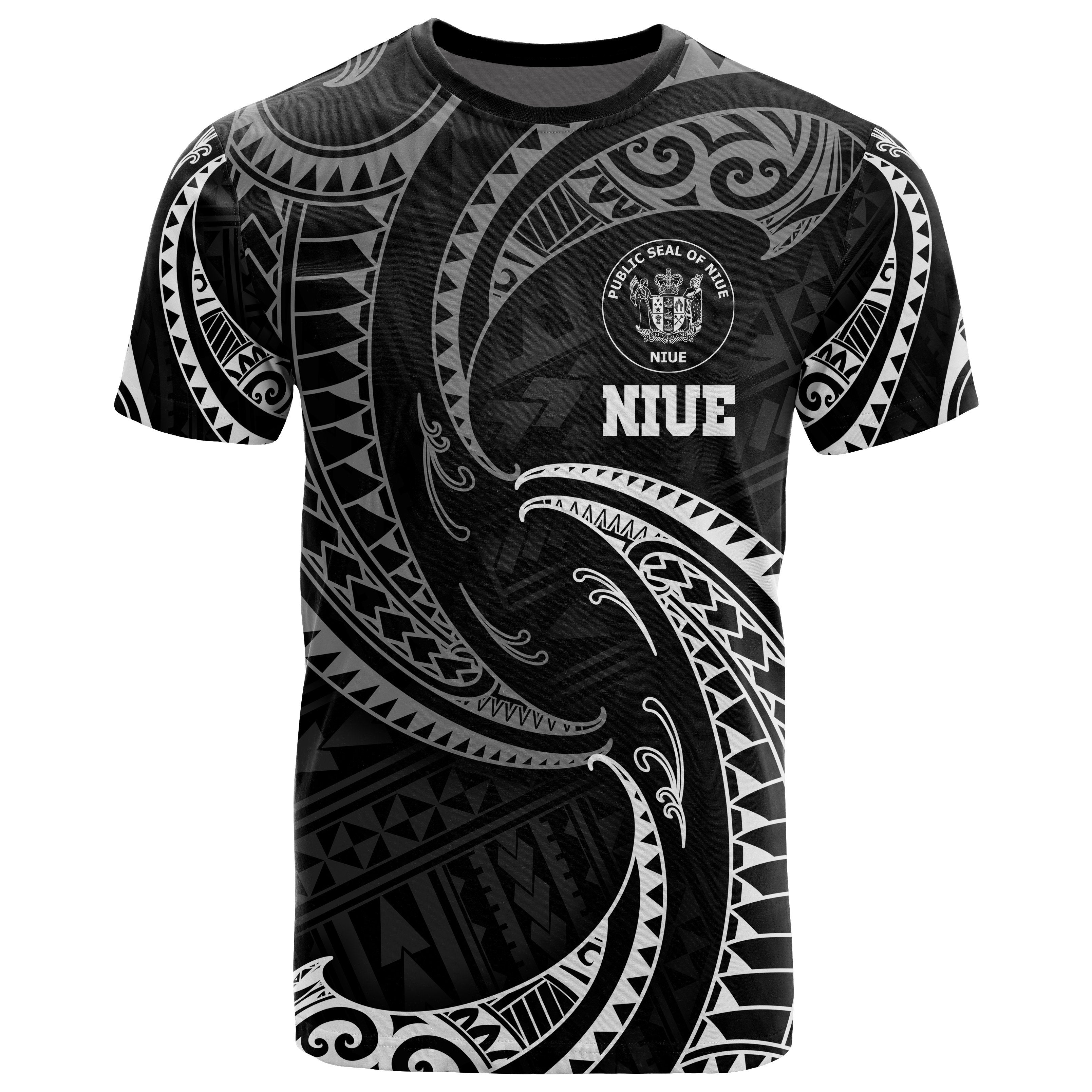 Niue Polynesian All Over T shirt - White Tribal Wave - Vibe Hoodie Shop