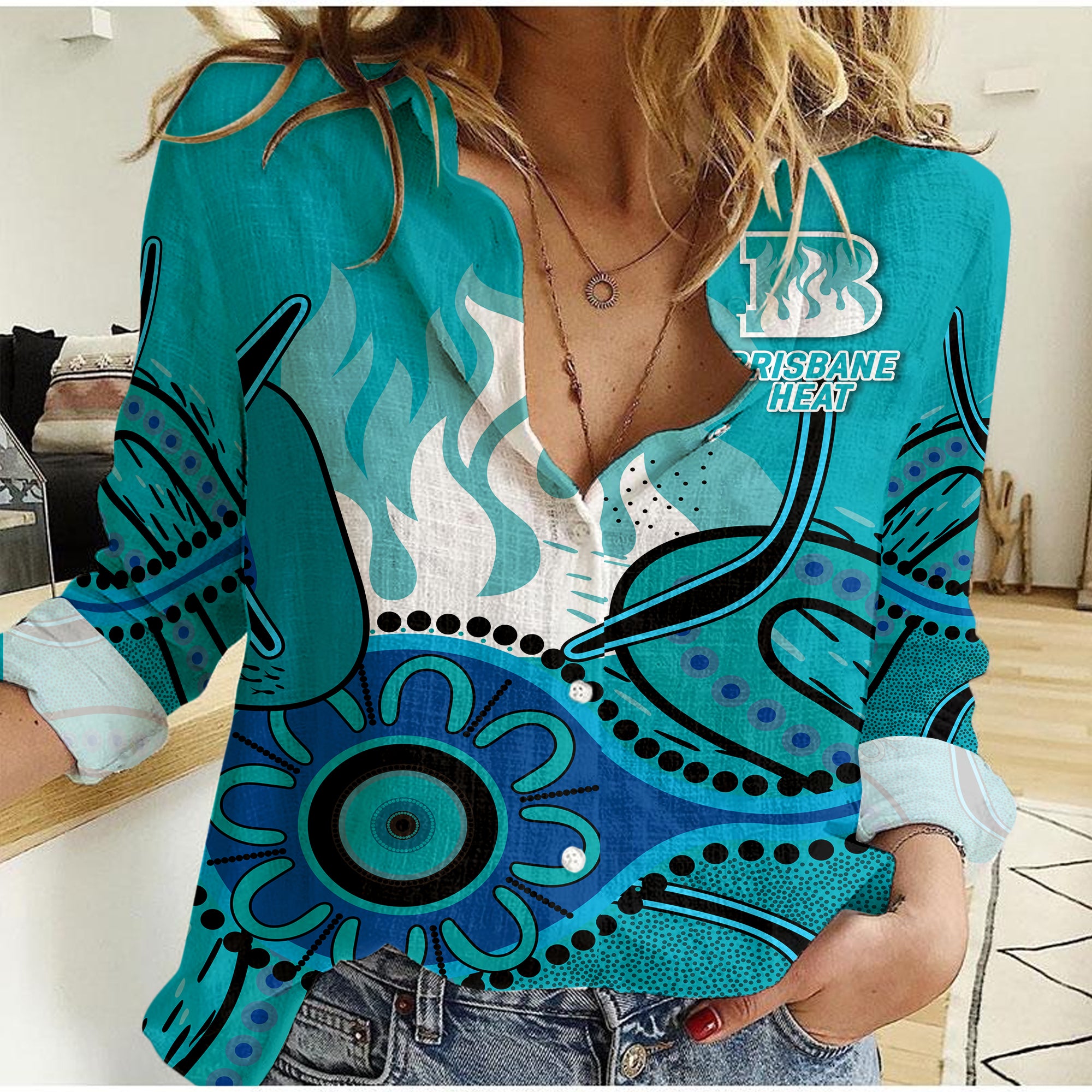 (Custom Personalised) Brisbane Heat Aboriginal Cricket 2022 Women Casual Shirt - - Vibe Hoodie Shop