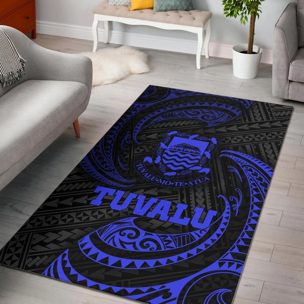 Tuvalu Polynesian Area Rug - Blue Tribal Wave - Vibe Hoodie Shop