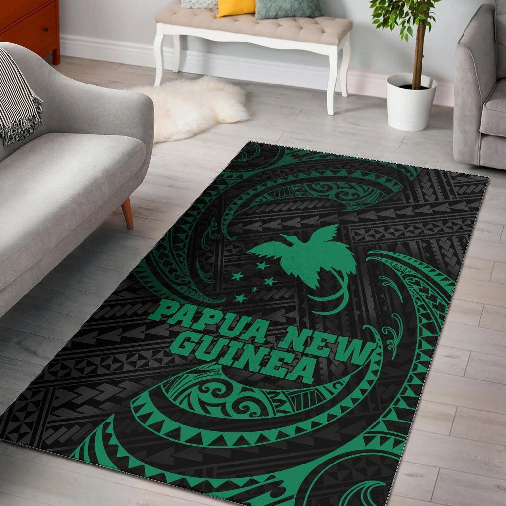 Papua New Guinea Polynesian Area Rug - Green Tribal Wave - Vibe Hoodie Shop