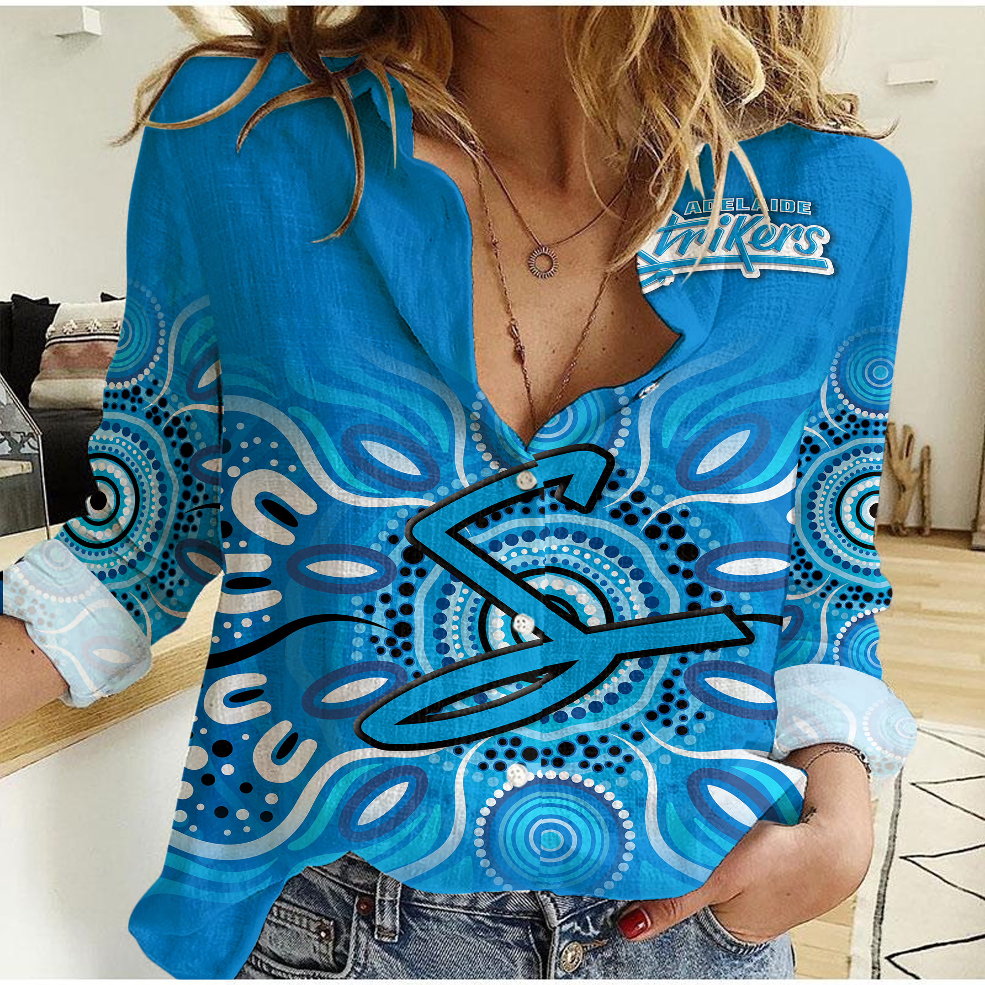 (Custom Personalised) Adelaide Strikers Aboriginal Cricket 2022 Women Casual Shirt - - Vibe Hoodie Shop