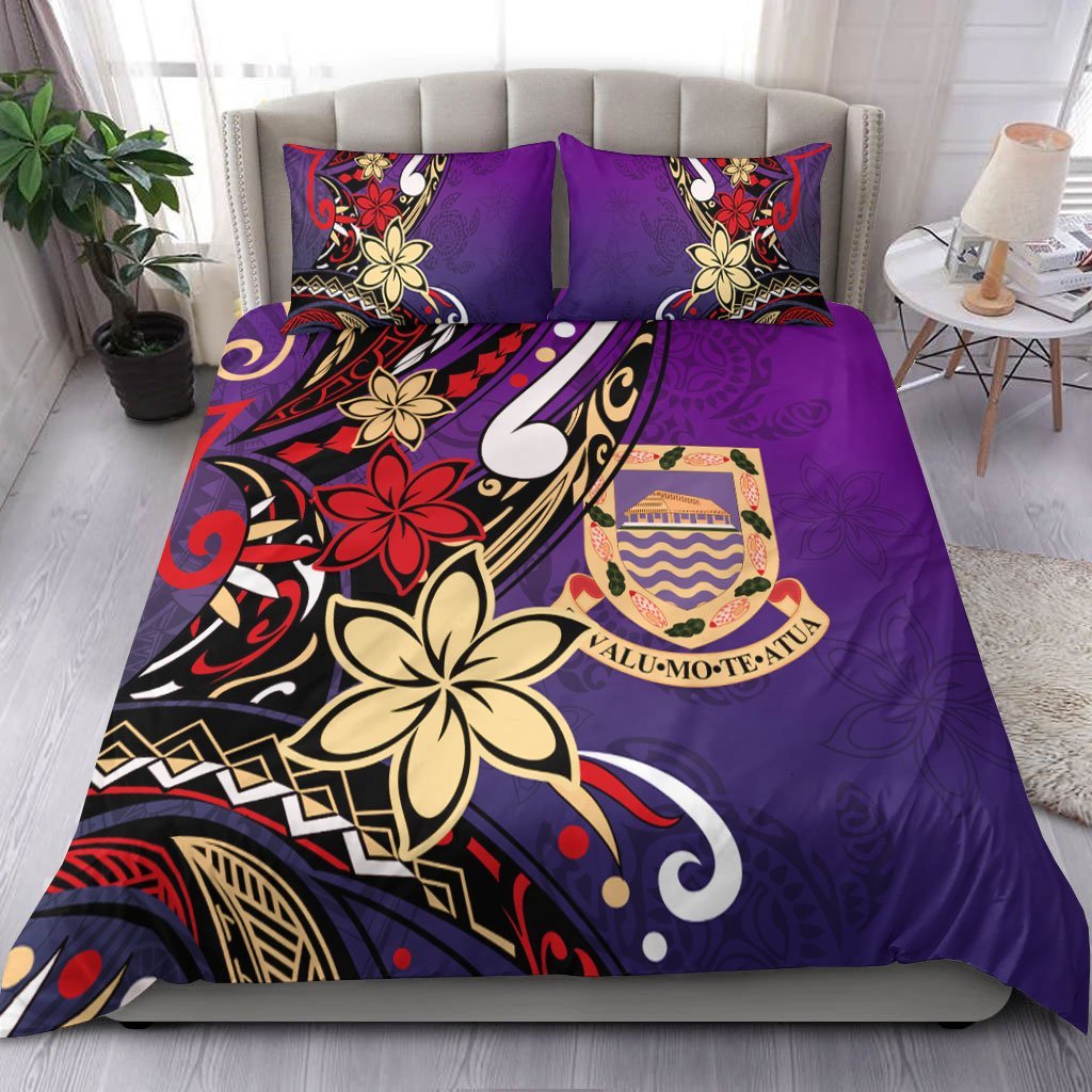 Tuvalu Polynesian Bedding Set - Tribal Flower With Special Turtles Purple Color - Vibe Hoodie Shop