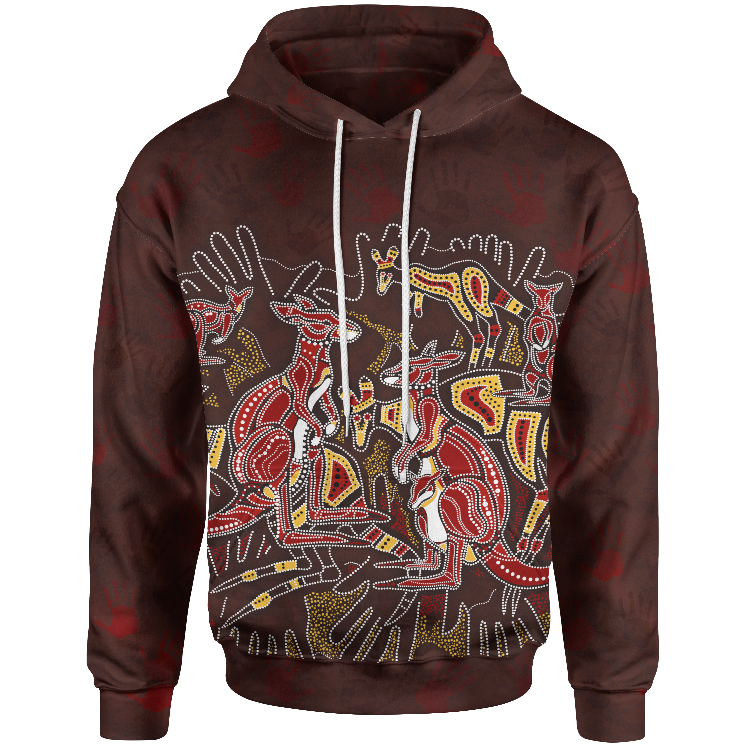 Aboriginal Hoodie - Kangaroo family with Hand Art - Vibe Hoodie Shop