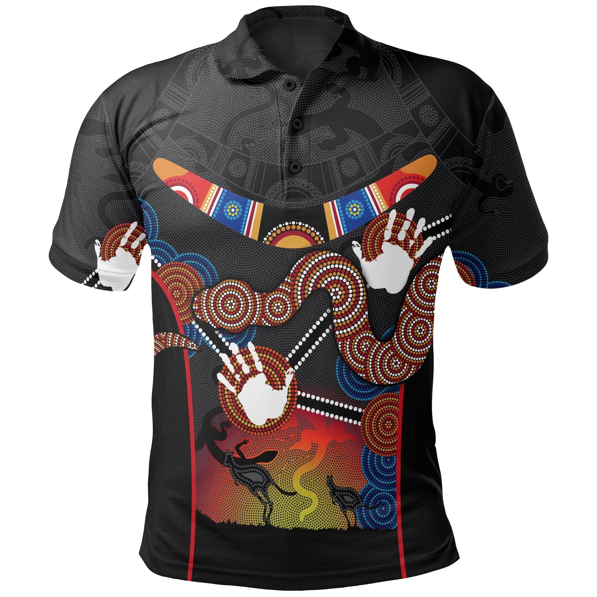 Aboriginal Polo Shirt, Australian Boomerang and Snake Indigenous Art - Vibe Hoodie Shop