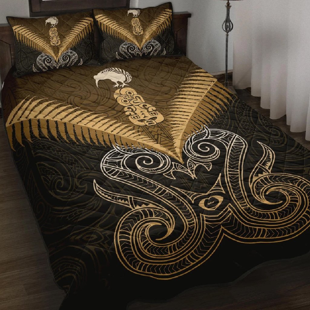 Maori Manaia New Zealand Quilt Bed Set Gold - Vibe Hoodie Shop