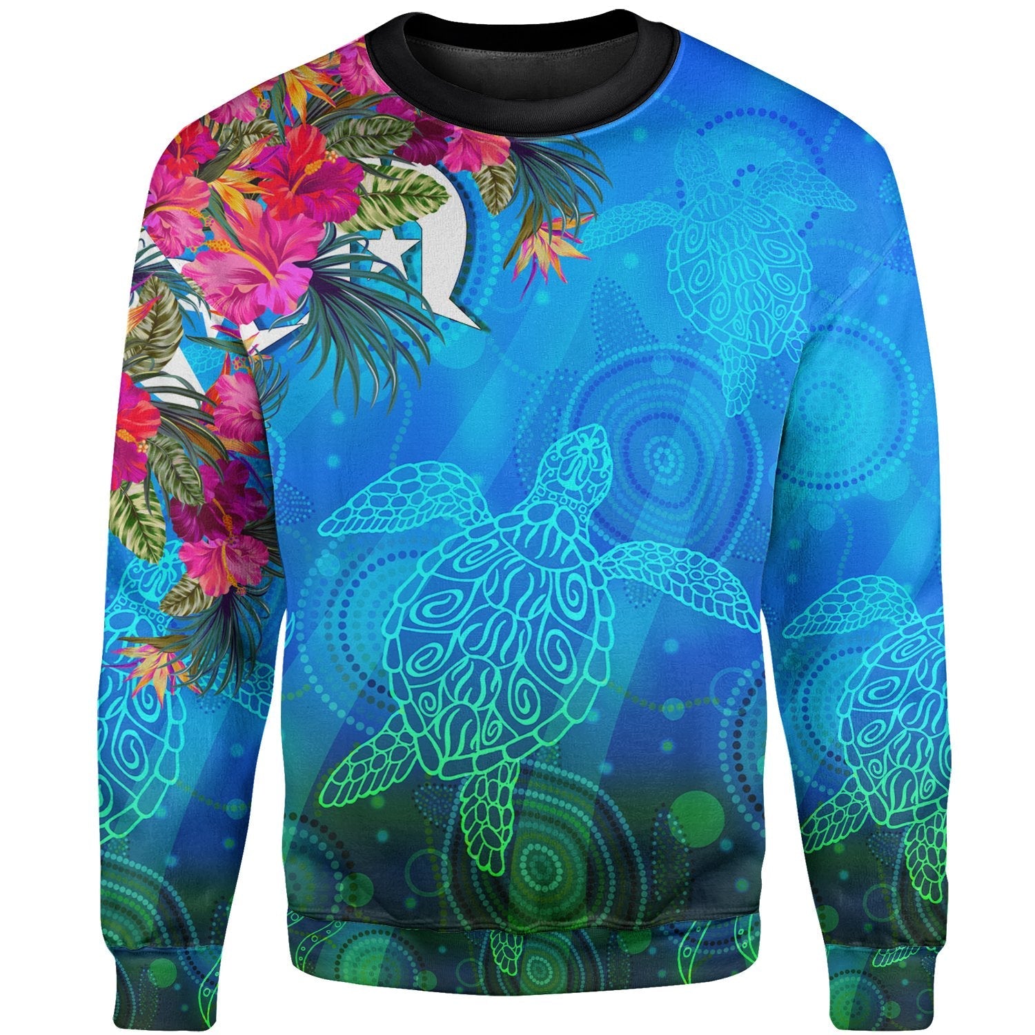 Sweater Shirt - Torres Strait Blue Sea With Hibiscus - Vibe Hoodie Shop