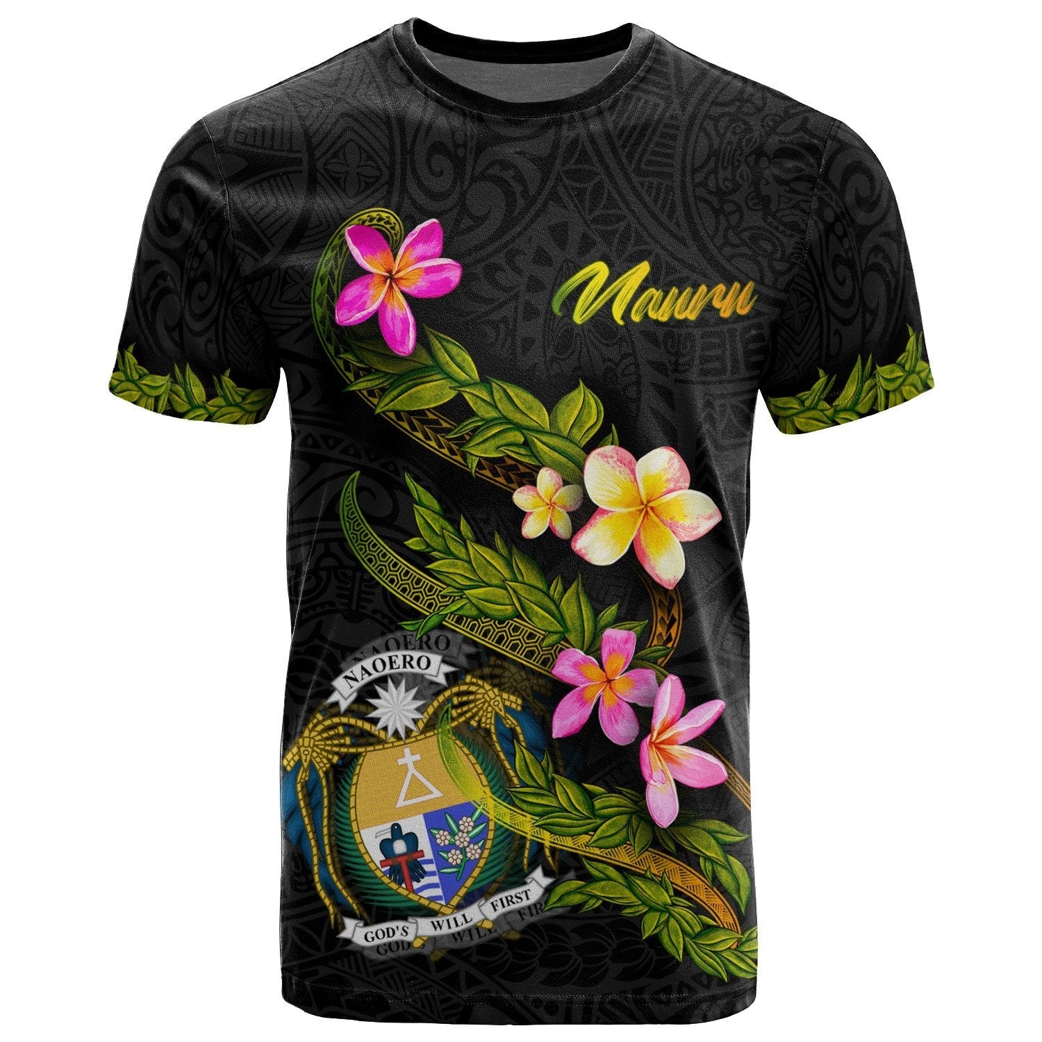 Nauru Polynesian T shirt - Plumeria Tribal - Vibe Hoodie Shop