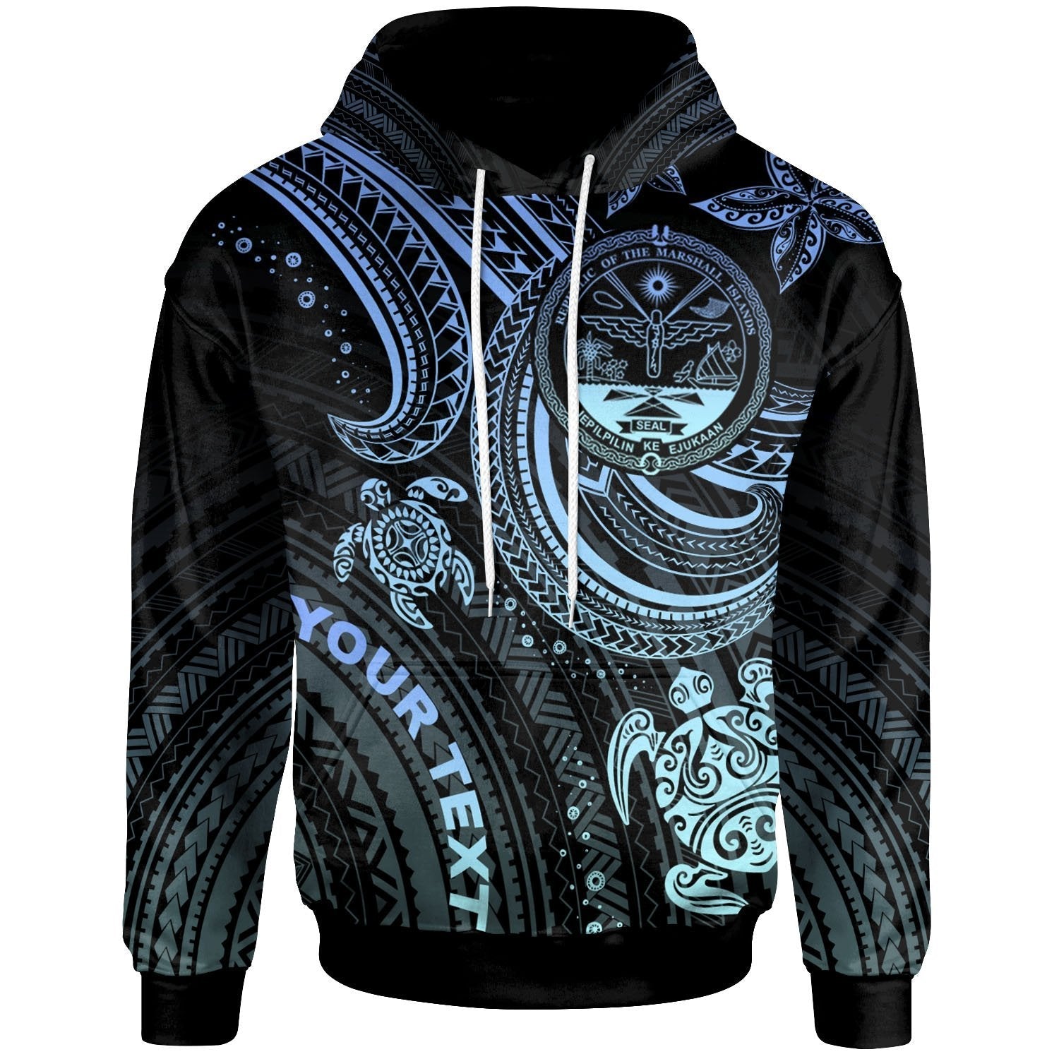 Marshall Islands Custom Personalised Hoodie - Coat Of Arm with Blue Turtle - Vibe Hoodie Shop