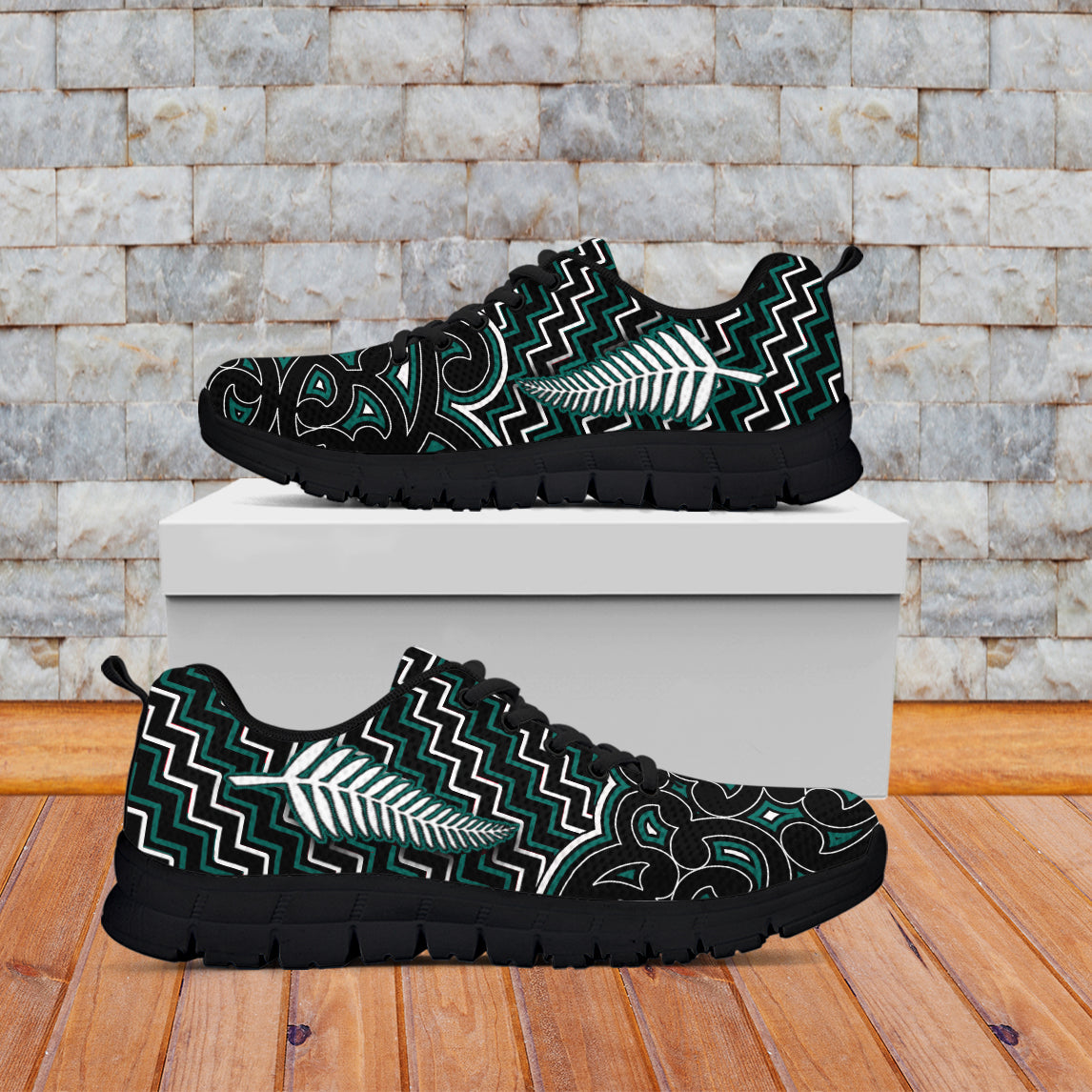 New Zealand Sneakers Maori Graphic Tee patterns Green - Vibe Hoodie Shop