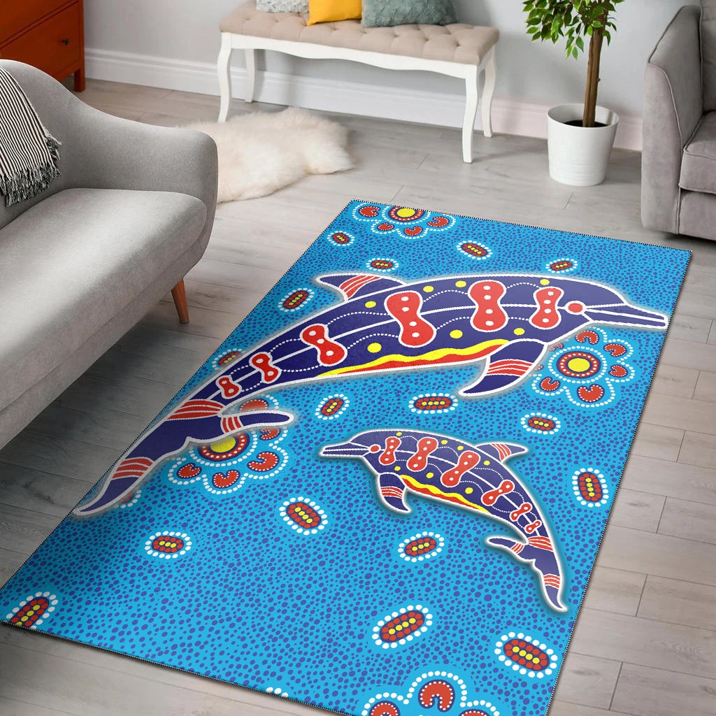 Aboriginal Area Rug - Dreamtime Dolphin Aboriginal Style - Vibe Hoodie Shop