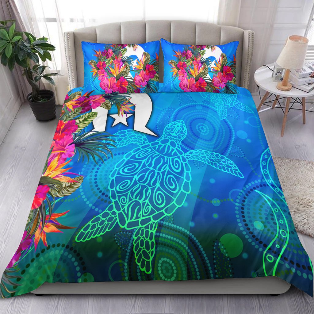 Bedding Set - Torres Strait Blue Sea With Hibiscus - Vibe Hoodie Shop