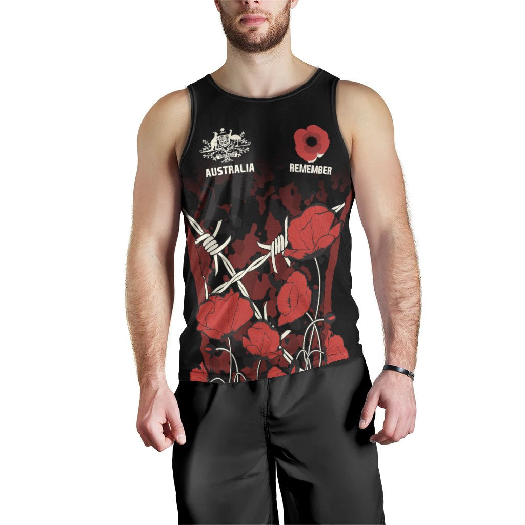 ANZAC Men's Tank Top - ANZAC with Remembrance Poppy Flower - Vibe Hoodie Shop