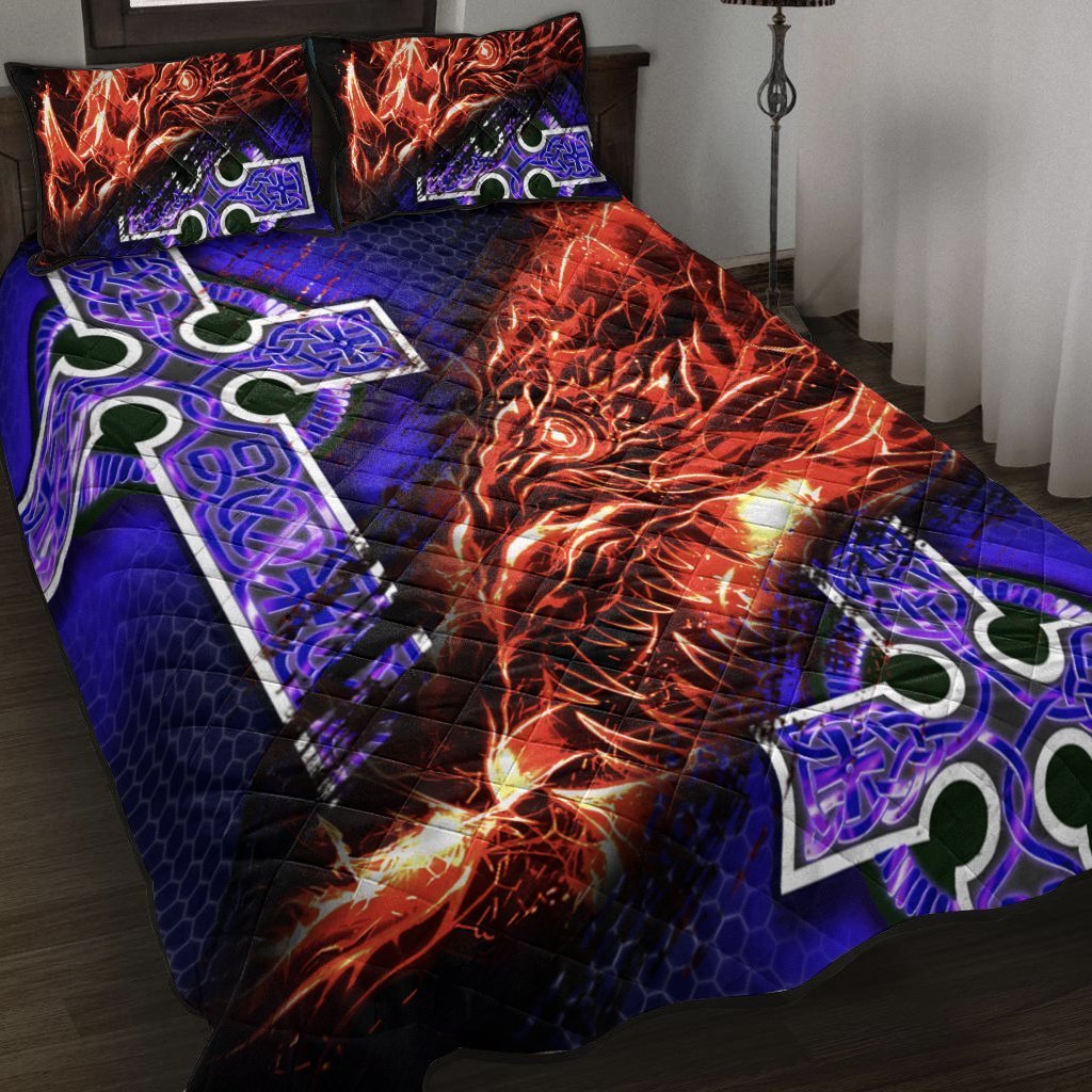 Celtic Quilt Bed Set - Fire Dragon And Water Cross Style - Vibe Hoodie Shop