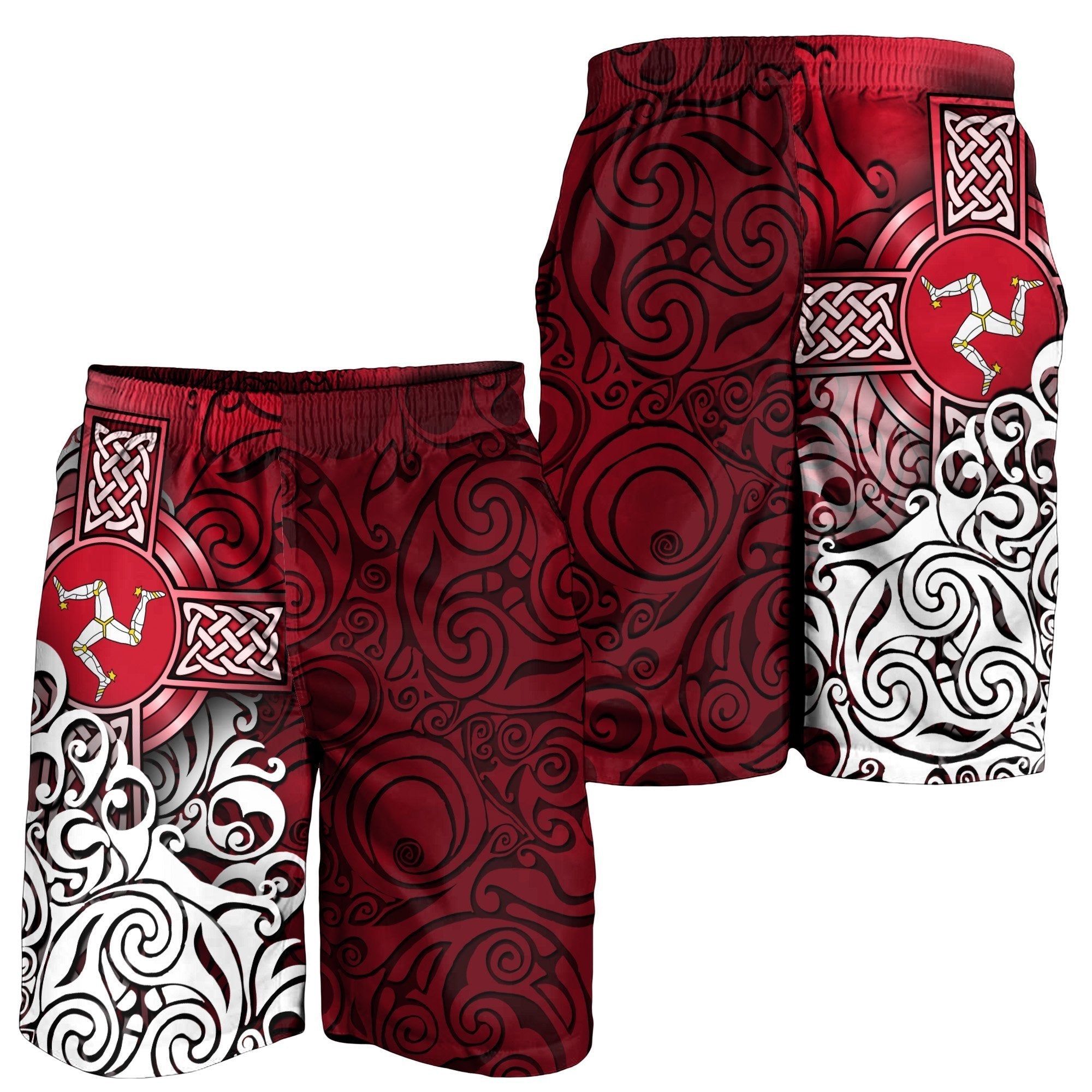 Celtic Men's Shorts - Isle Of Man Flag With Celtic Cross - Vibe Hoodie Shop