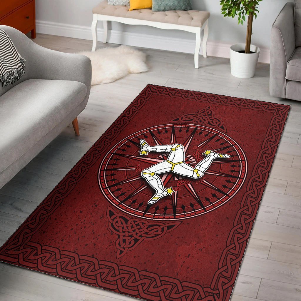 Isle Of Man Celtic Area Rug - Celtic Compass With Manx Triskelion - Vibe Hoodie Shop