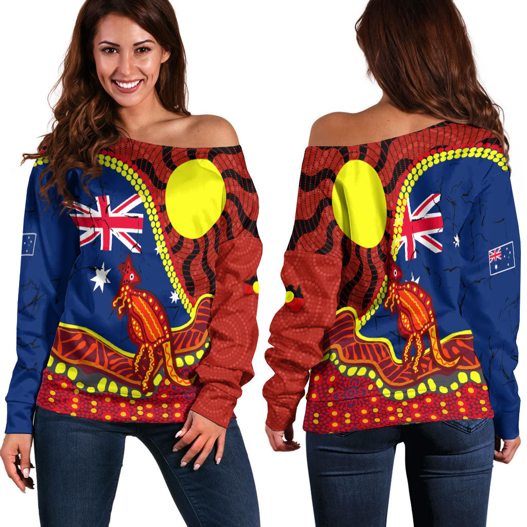 Australia Day Indigenous Art Women Off Shoulder Sweater - - Vibe Hoodie Shop