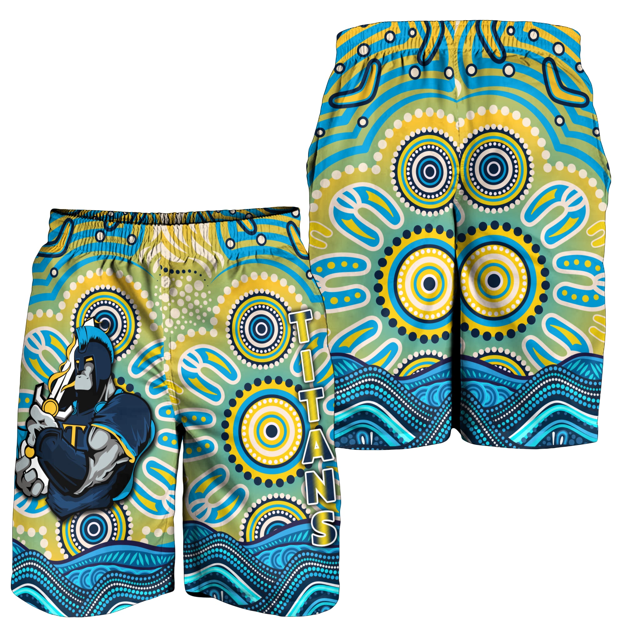 Titans Rugby Australia Aboriginal Gold Blue Men Short - - Vibe Hoodie Shop