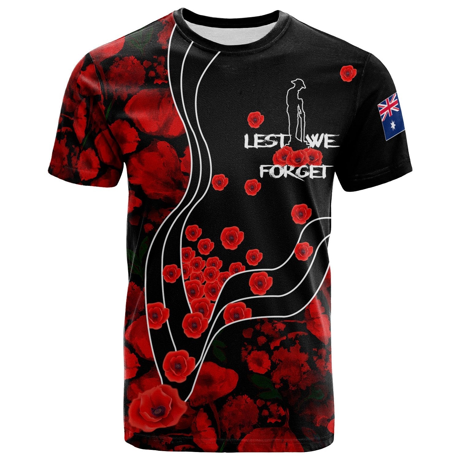 ANZAC Lest We Forget T shirt - Poppy Flowers - Vibe Hoodie Shop