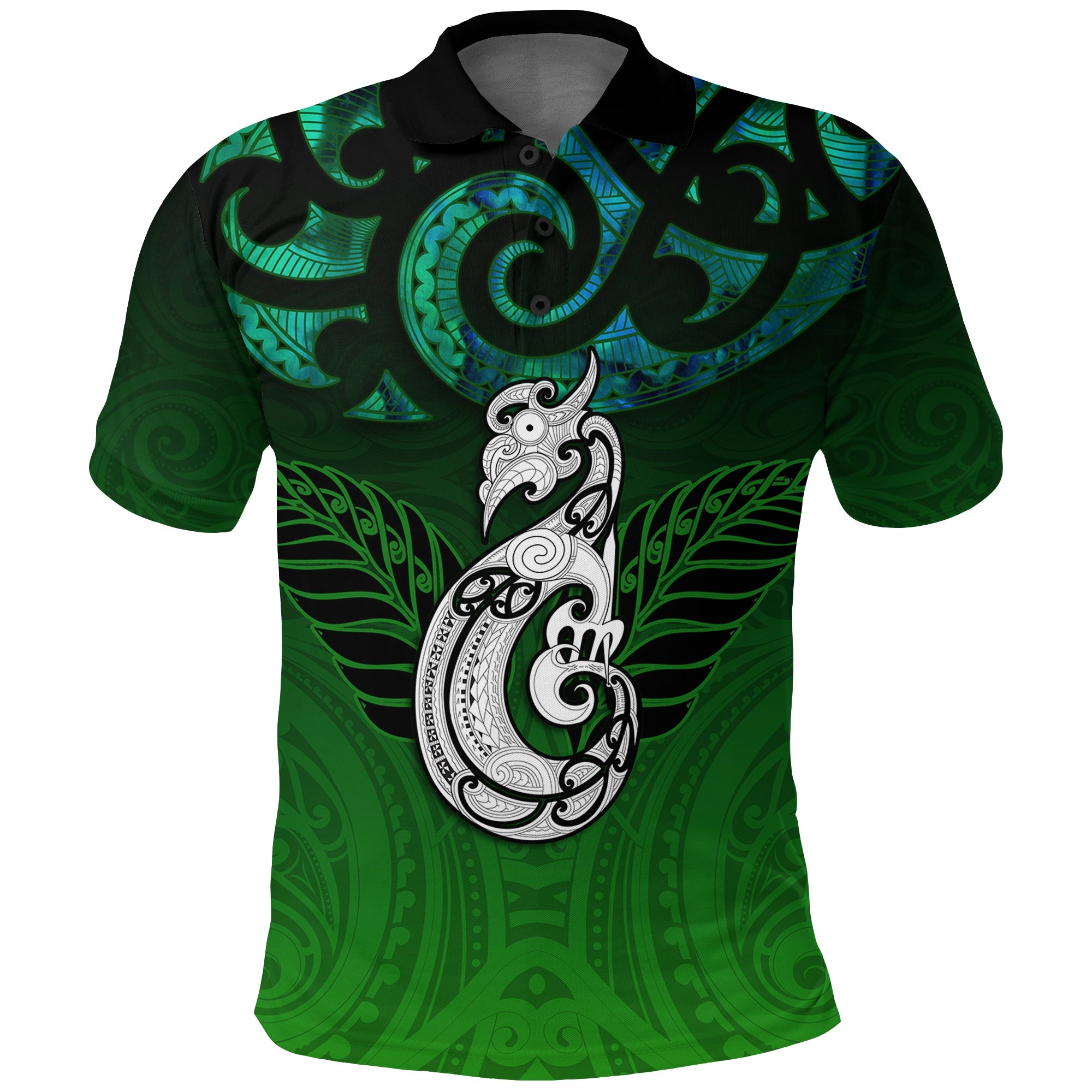 New Zealand Maori Polo Shirt - Paua Shell Green - - Vibe Hoodie Shop