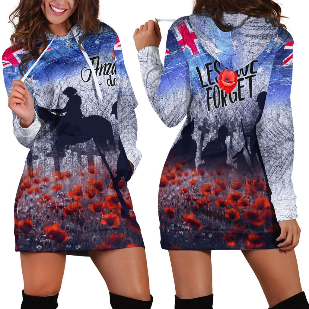 ANZAC Day Hoodie Dress - Lest We Forget Vintage Poppies - Vibe Hoodie Shop