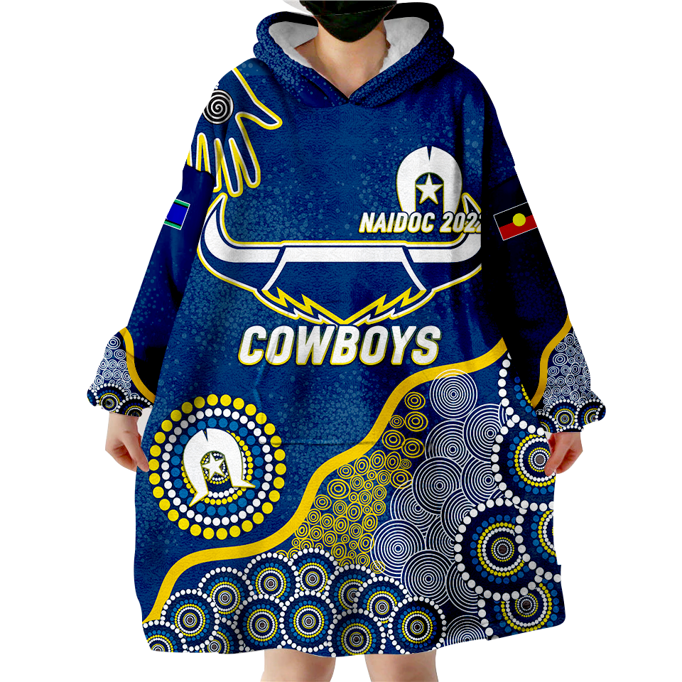 (Custom Personalised) Cowboys Rugby NAIDOC 2022 Aboriginal Wearable Blanket Hoodie - - Vibe Hoodie Shop