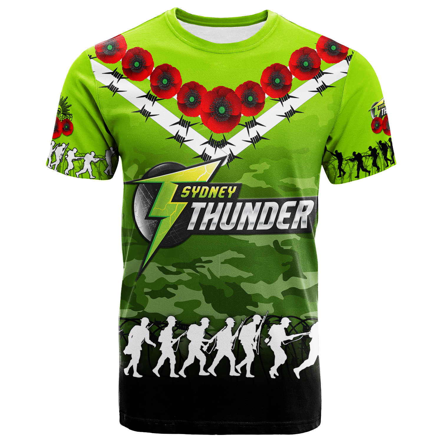 (Custom Personalised) Sydney Thunder ANZAC 2022 T shirt Camouflage With Poppy - - Vibe Hoodie Shop