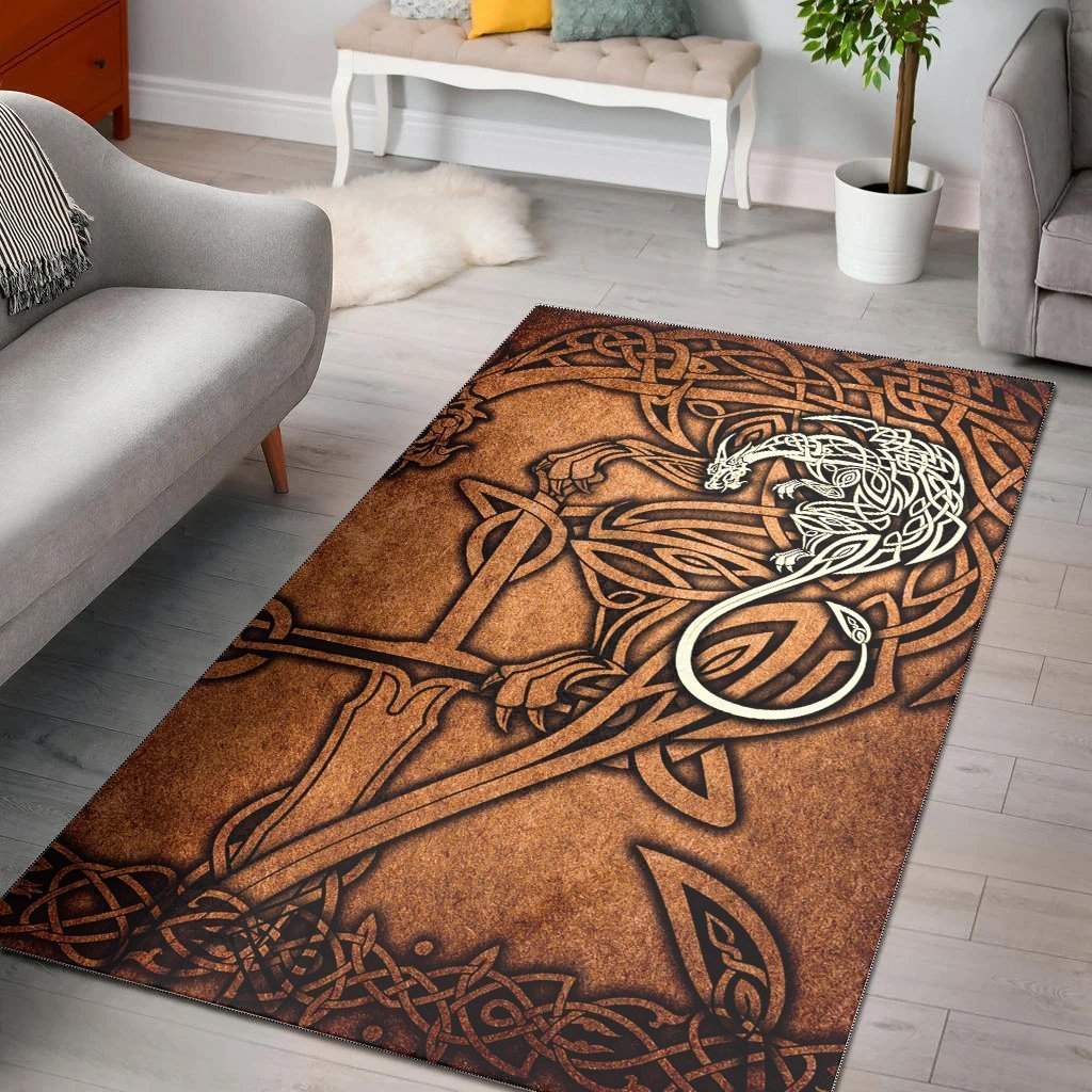 Celtic Dragon Area Rug - Celtic Dragon With Cross Vintage Style - Vibe Hoodie Shop