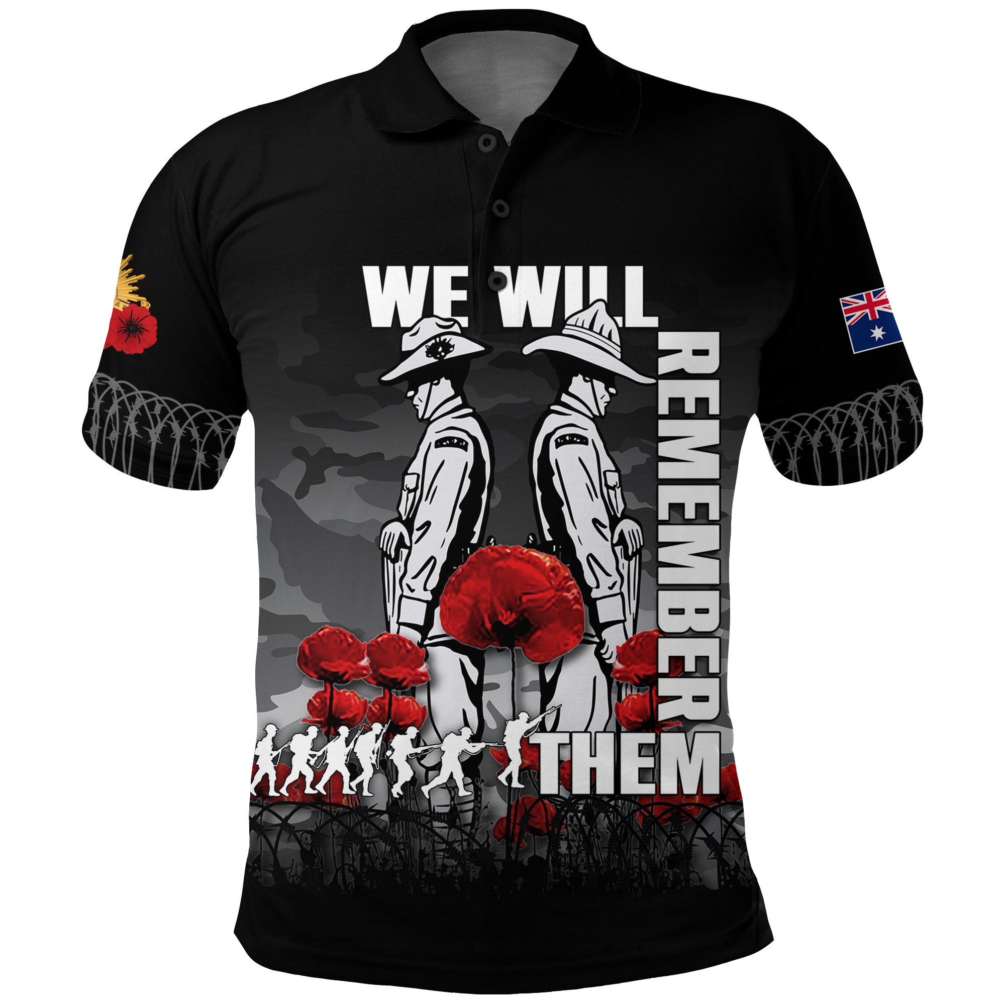 Australia ANZAC 2022 Polo Shirt Camouflage With Poppy Black - - Vibe Hoodie Shop