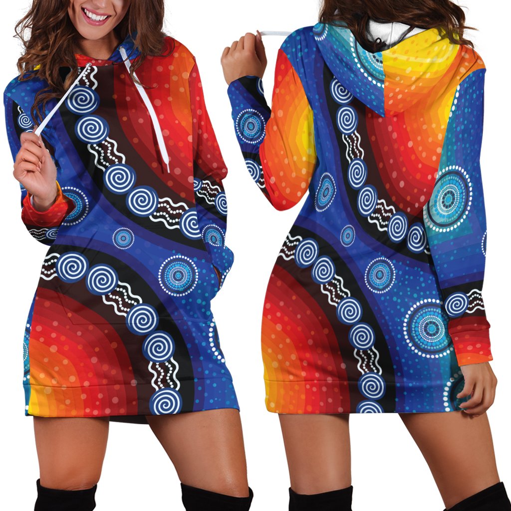 Hoodie Dress - Aboriginal Color Dot Painting - Vibe Hoodie Shop