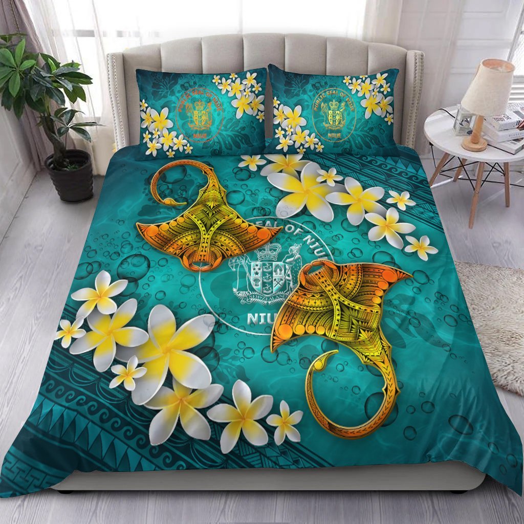 Niue Polynesian Bedding Set - Manta Ray Ocean - Vibe Hoodie Shop