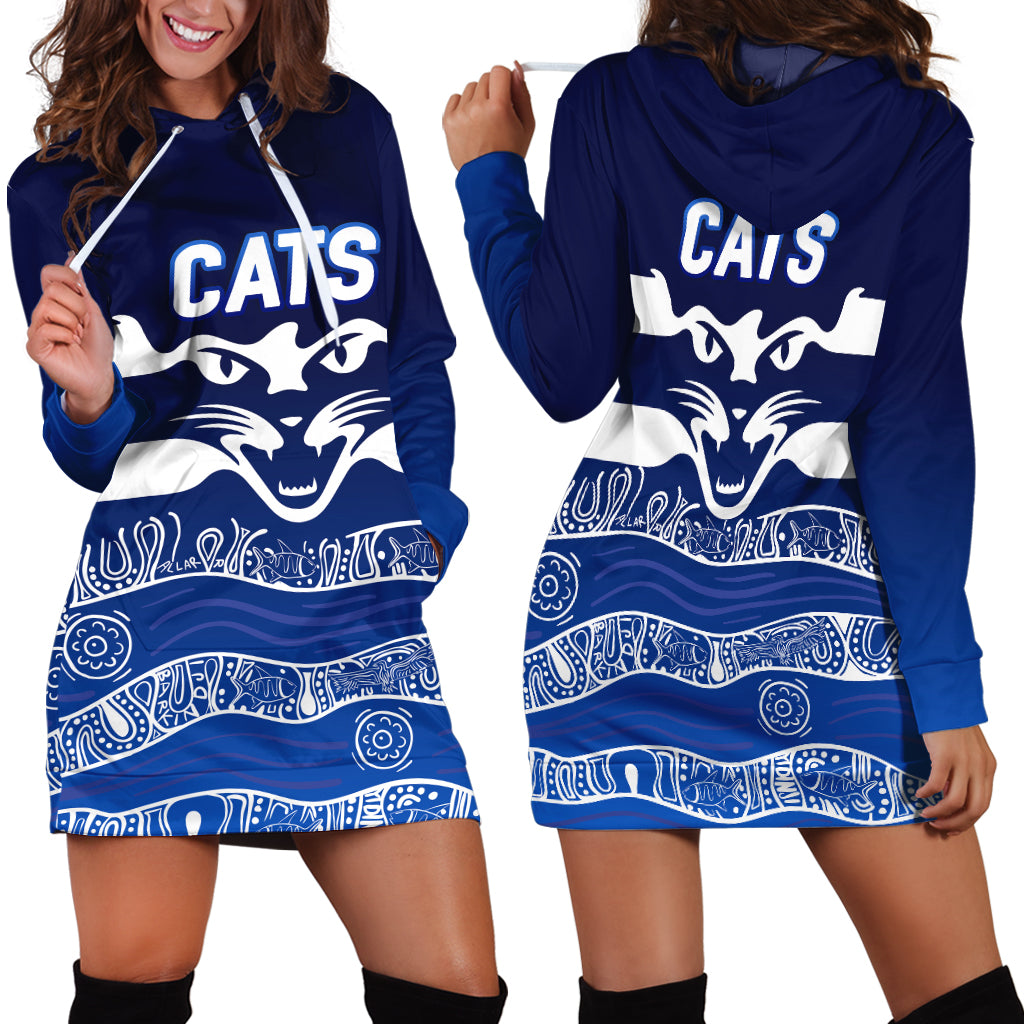 Cats Aboriginal Art Football Geelong Hoodie Dress - - Vibe Hoodie Shop