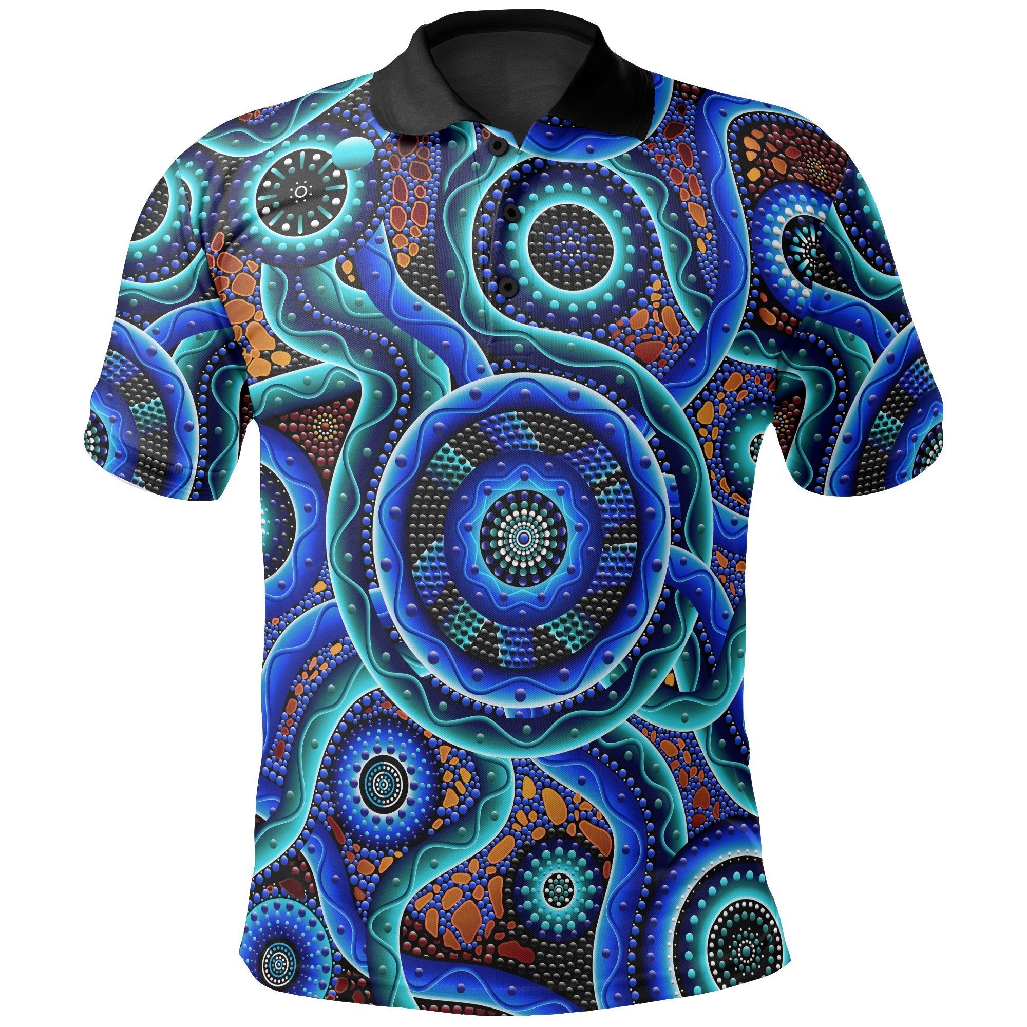 Vibe Hoodie Polo Shirt Aboriginal Painting Shirt Blue Dot Painting Art - Vibe Hoodie Shop