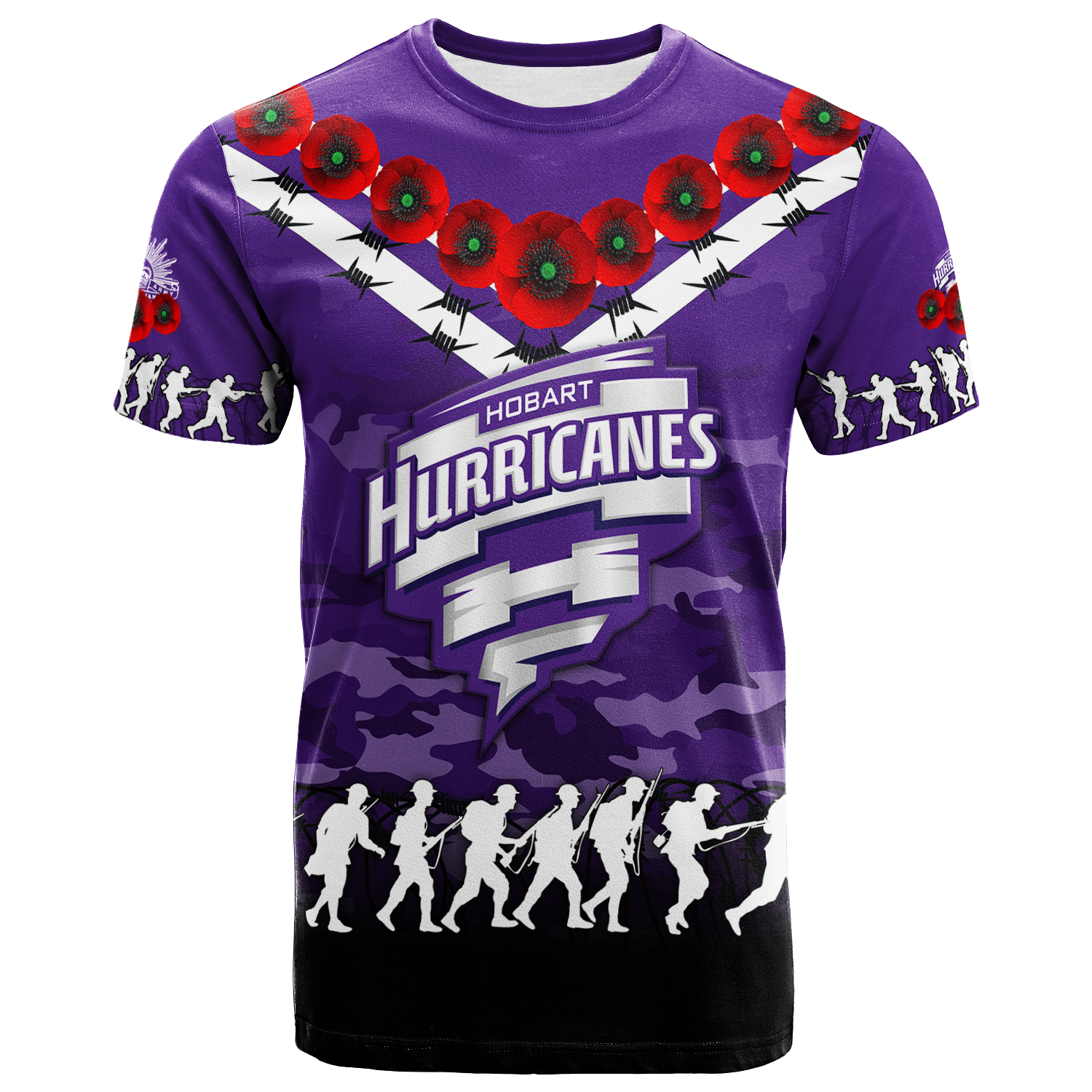 Hobart Hurricanes ANZAC 2022 T shirt Camouflage With Poppy - - Vibe Hoodie Shop