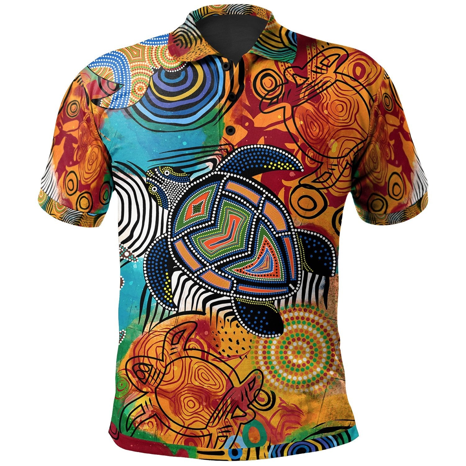 Aboriginal Polo Shirt - Turtle Indigenous Art - Vibe Hoodie Shop