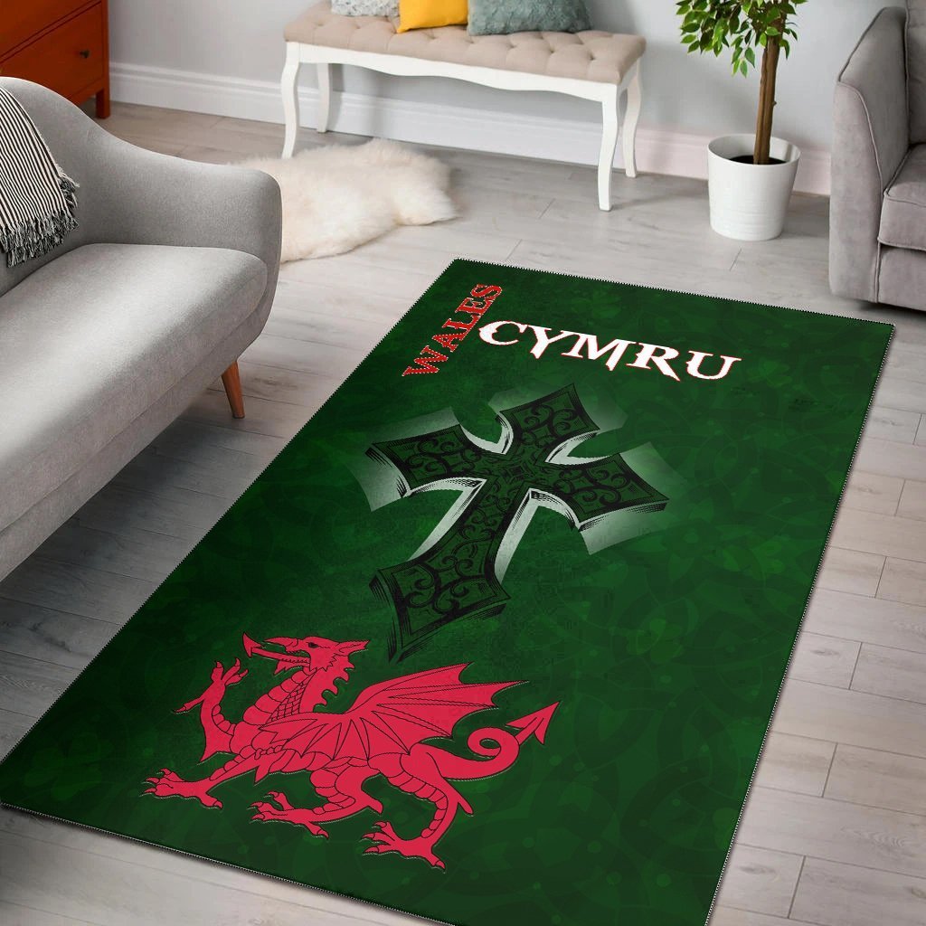 Wales Area Rug - Wales Cymru Celtic Cross - Vibe Hoodie Shop