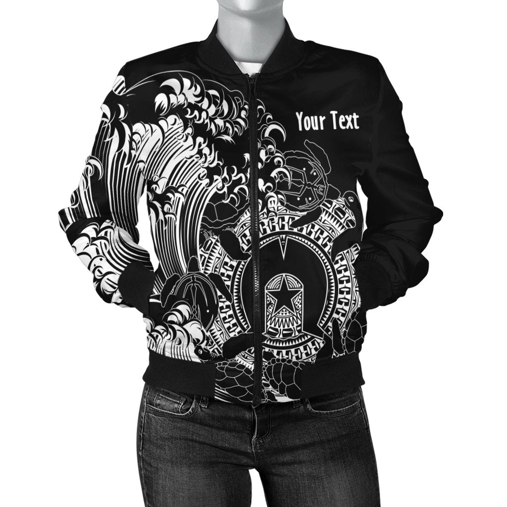 Custom Aboriginal Women's Bomber Jacket, Torres Strait Islands in Wave (Black) - Vibe Hoodie Shop